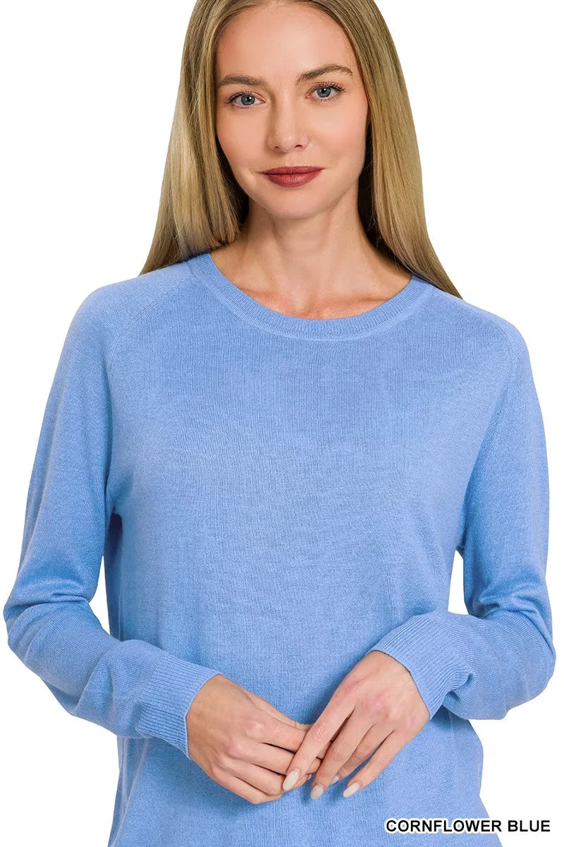 Zenana Lightweight Wool Blend Round Neck Sweater