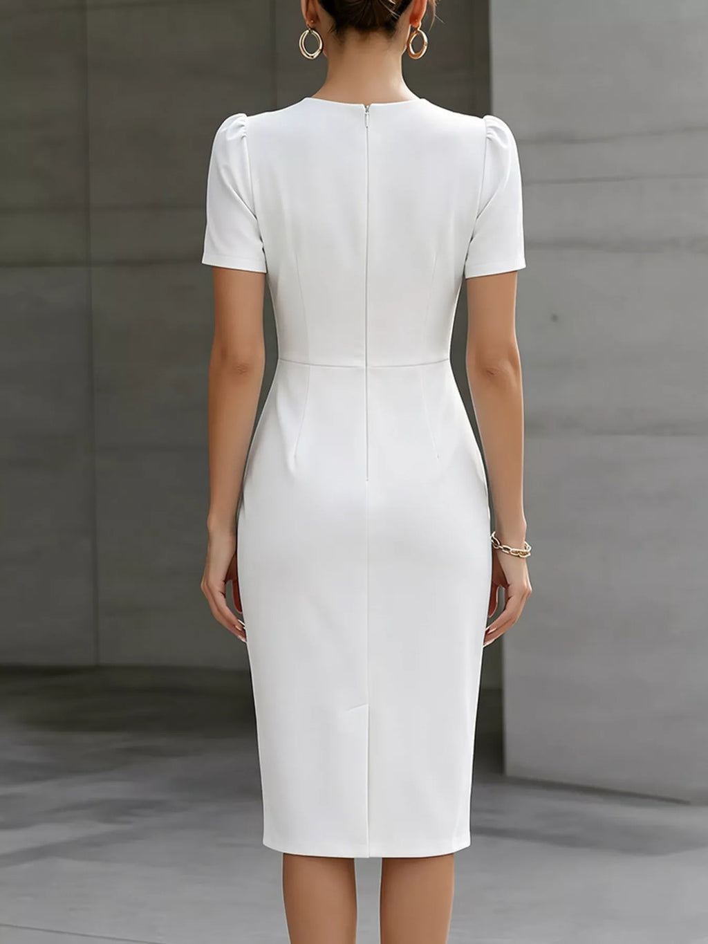 Ruched Short Sleeve Midi Dress