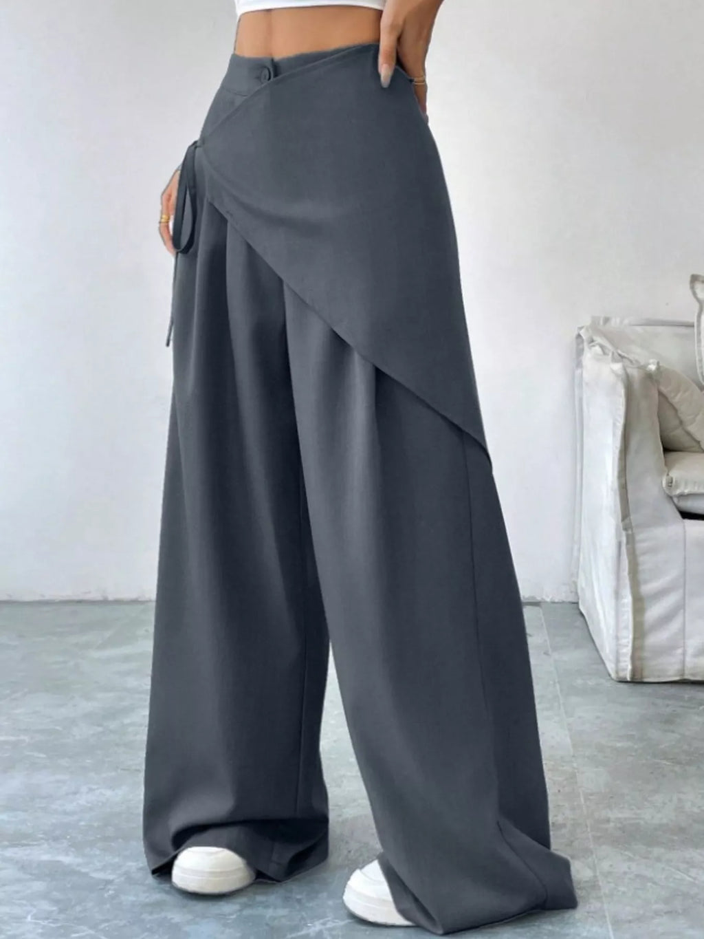 Wrap-Front Wide-Leg Pants