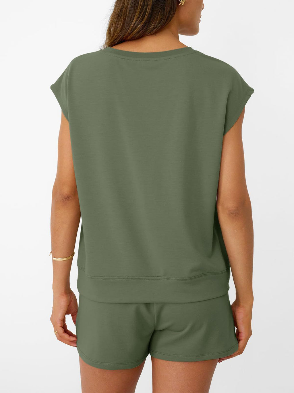 Round Neck Cap Sleeve Top and Shorts Set
