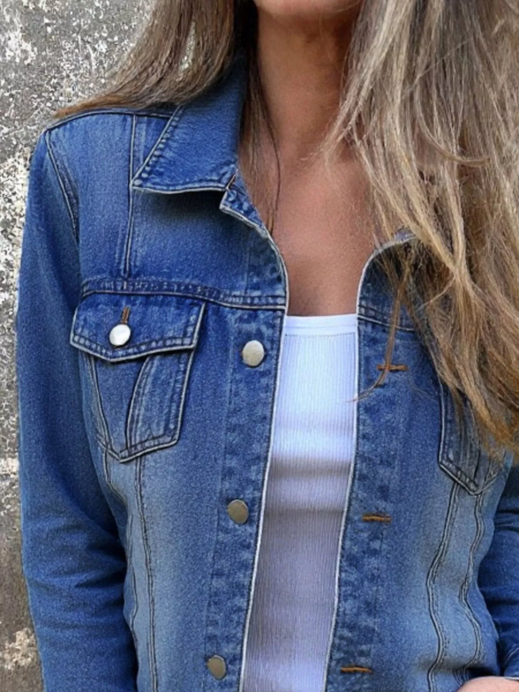 Full Size Button Front Long Sleeve Denim Jacket Plus Size