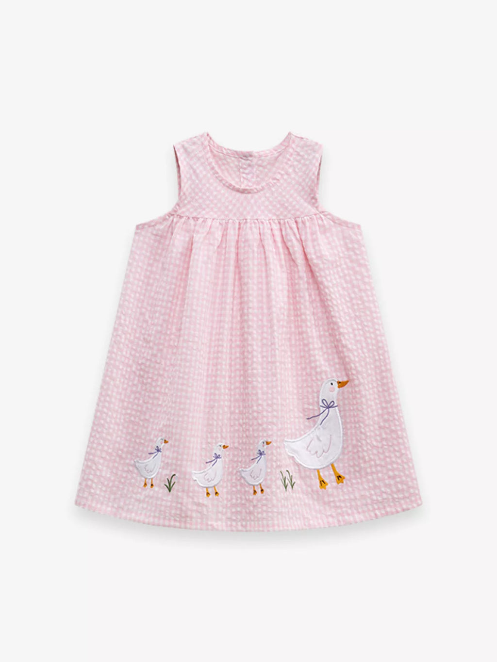 Children's Gingham Goose Embroidered Sleeveless Dress