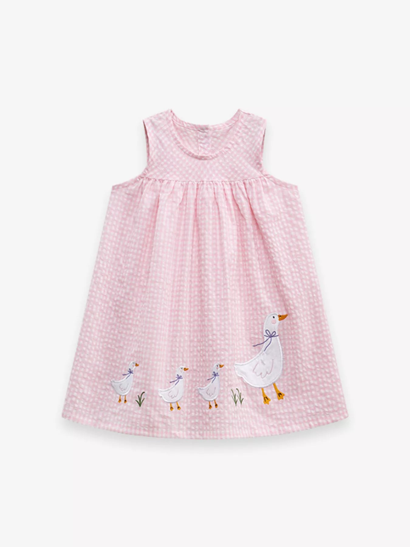 Children's Gingham Goose Embroidered Sleeveless Dress