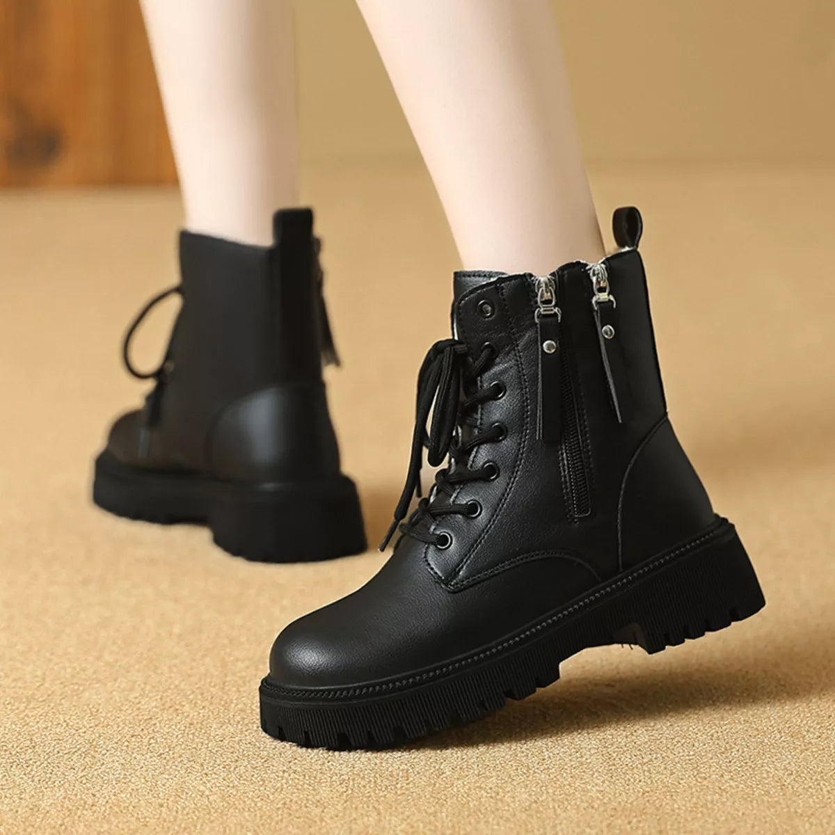 Lace-Up Ankle Combat Boots