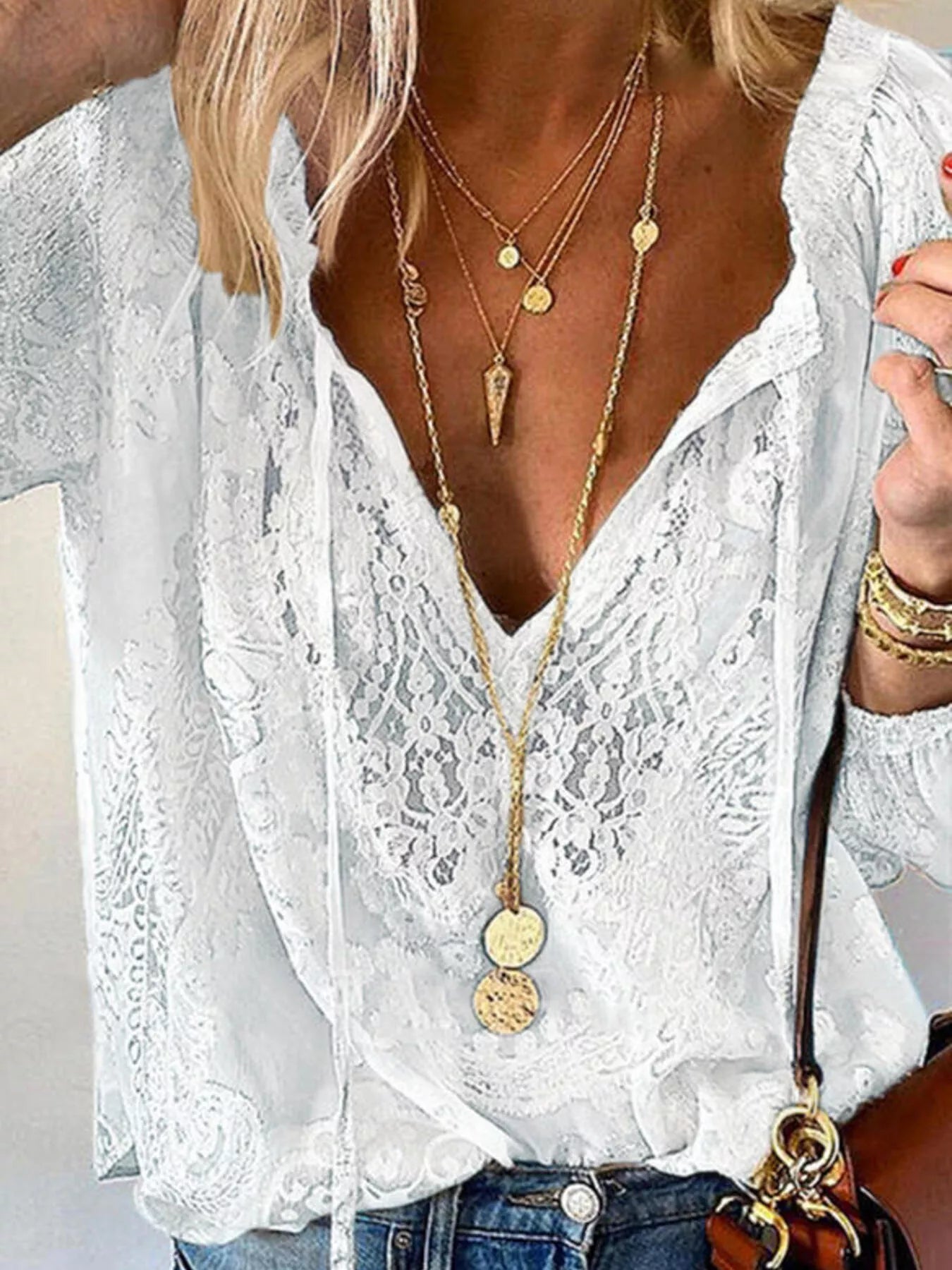 Lace Tie-Neck Blouse
