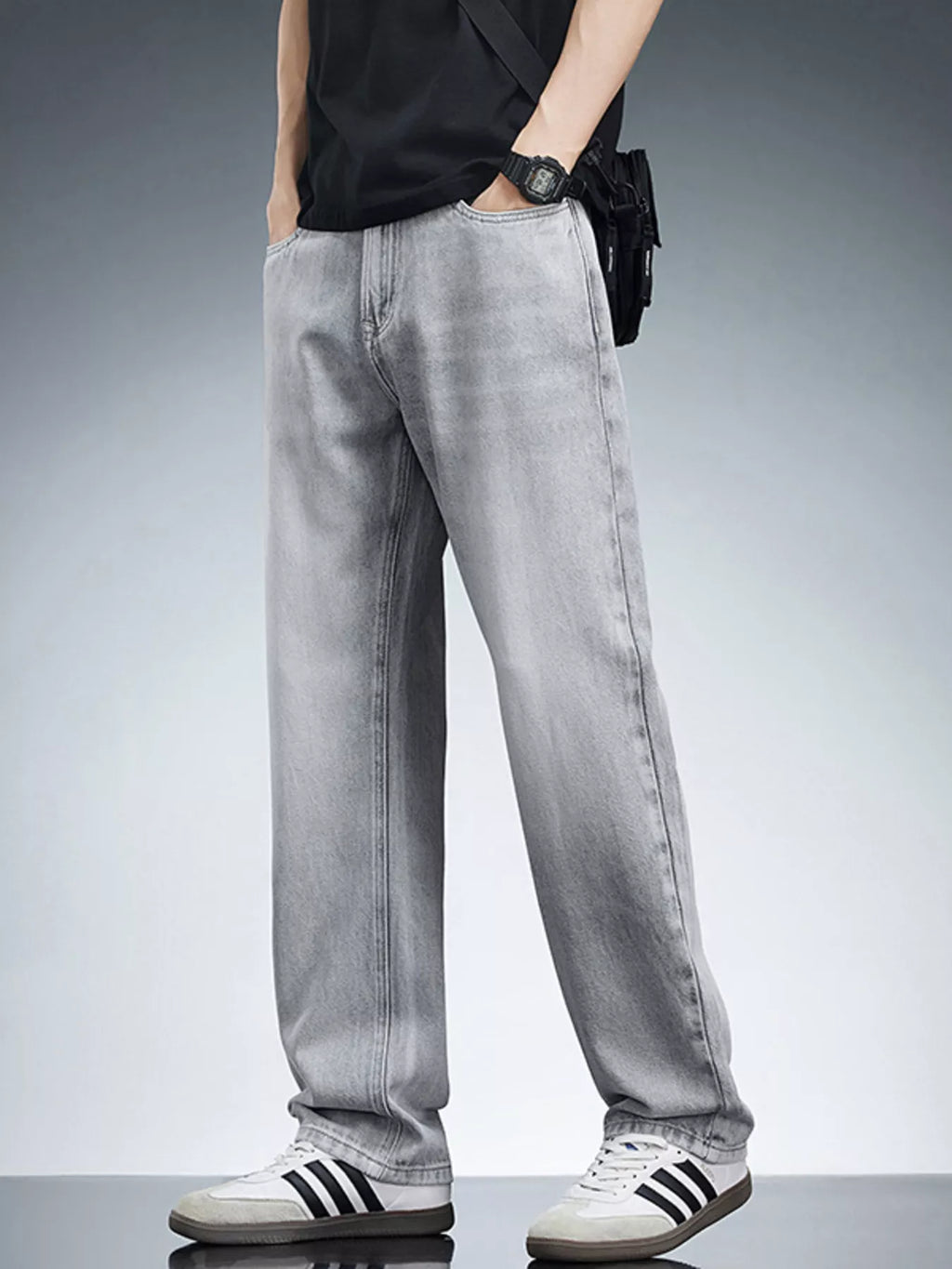 Men's Plus Size Washed Wide Leg Jeans