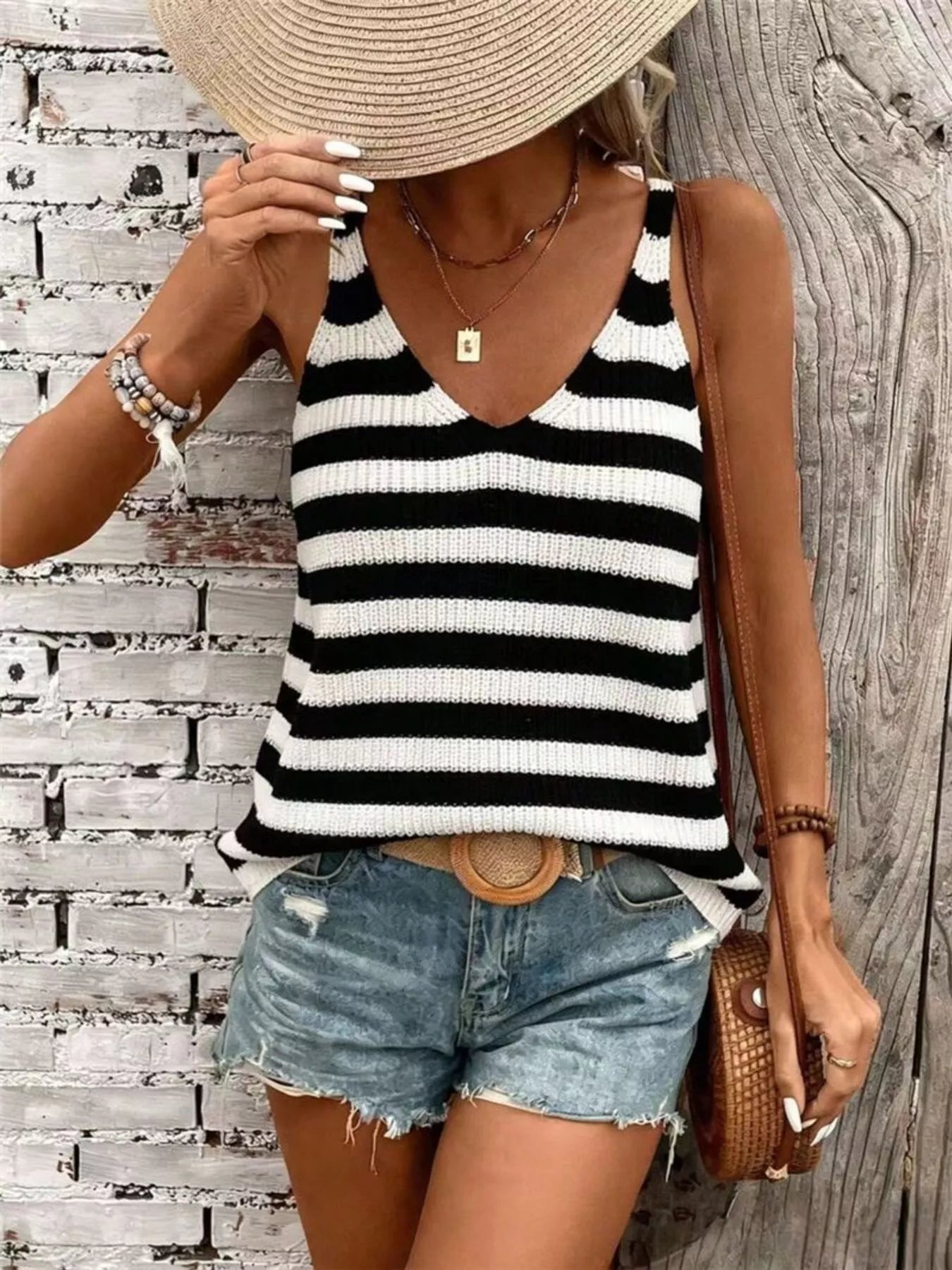Striped V-Neck Tank