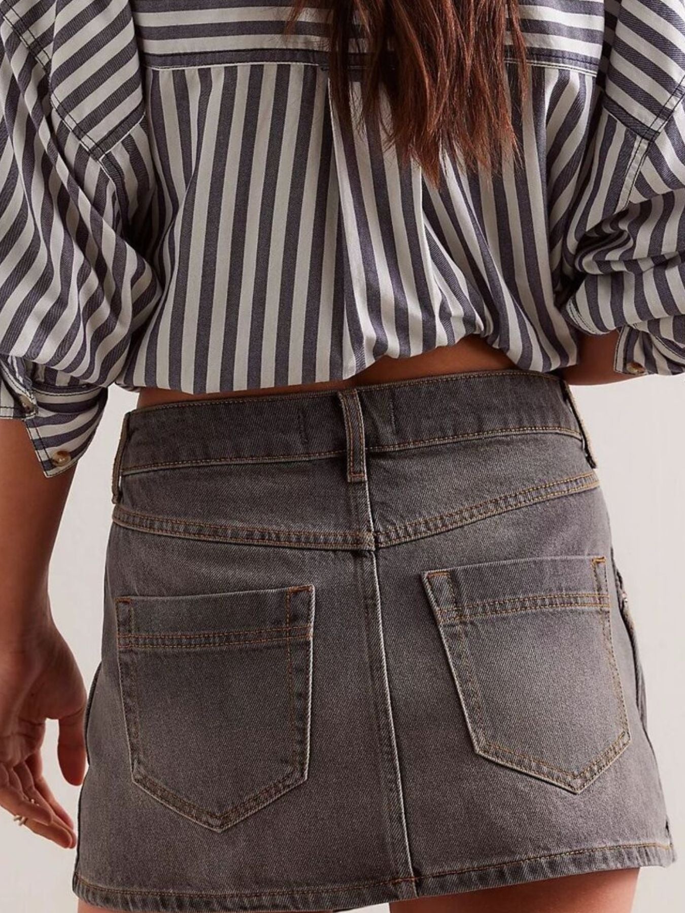 Asymmetrical Button-Front Denim Skort