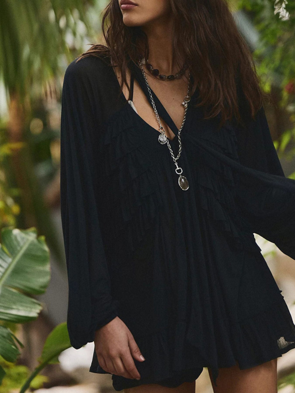 Sheer Ruffle Trim Beach Cover-Up