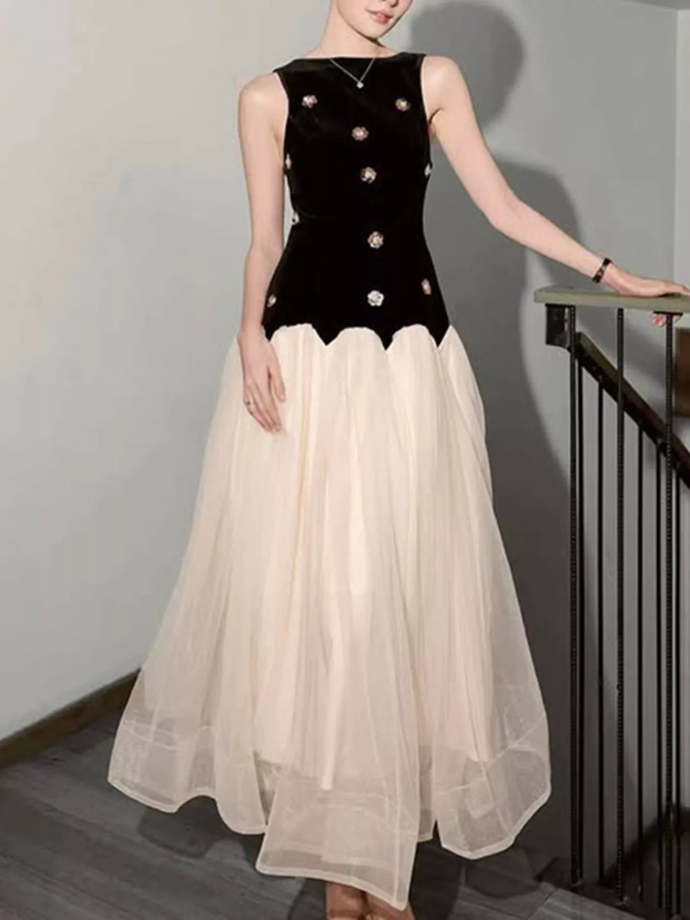 Sleeveless Tulle Maxi Dress