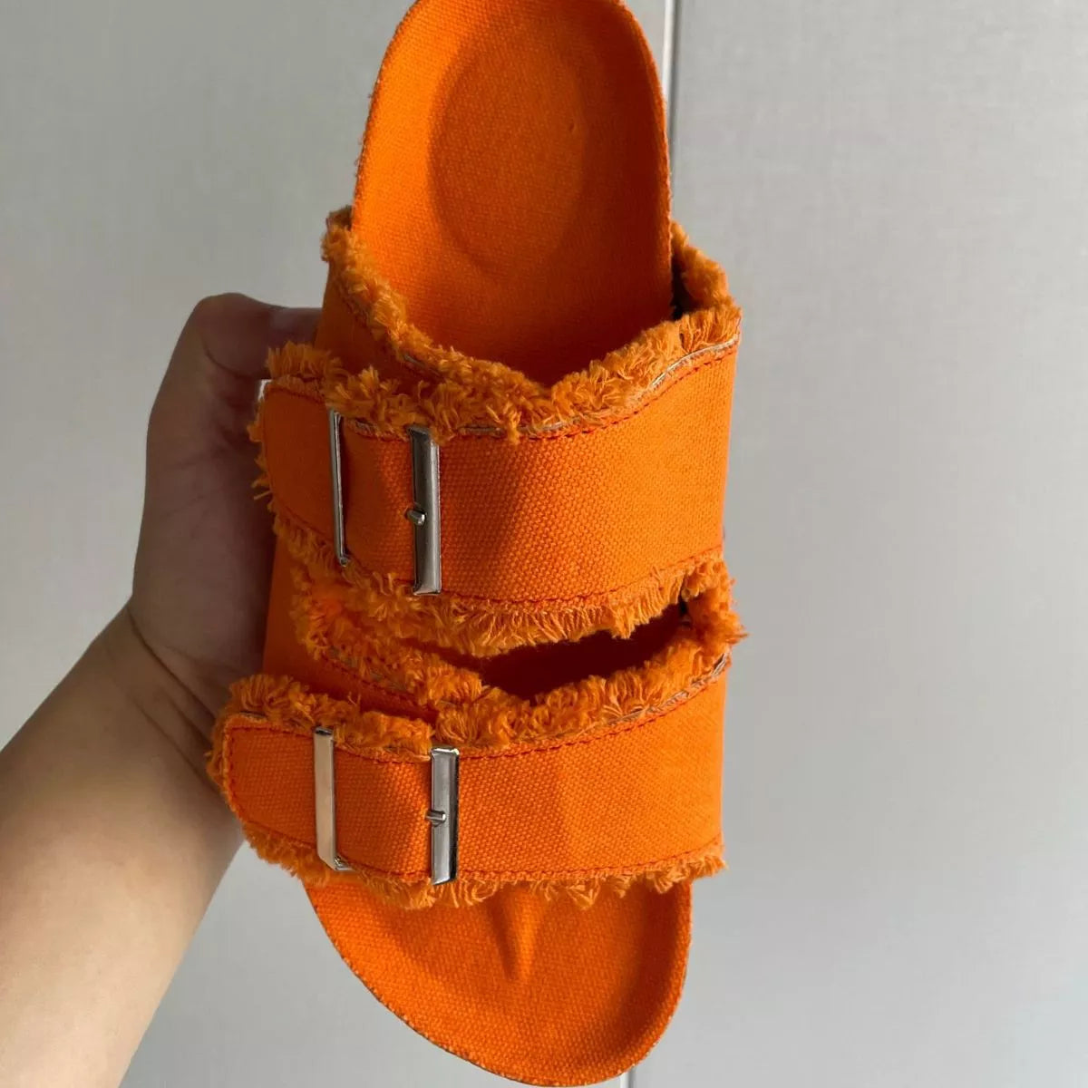 Frayed Edge Buckle Sandals