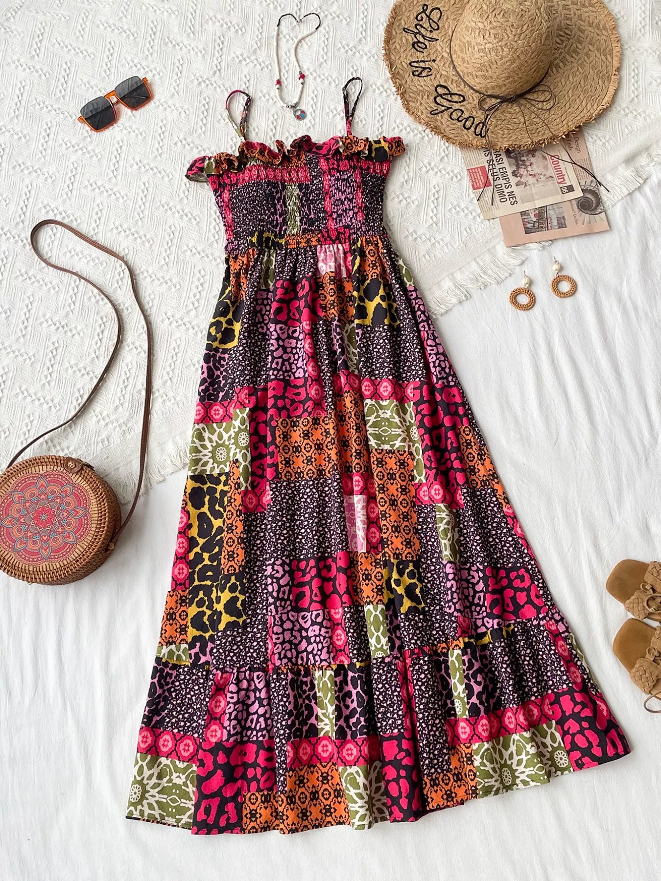 Smocked Leopard Cami Dress