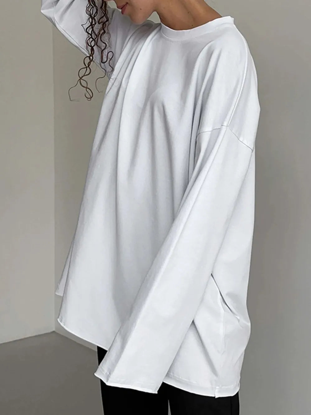 Round Neck Long Sleeve Oversized T-Shirt