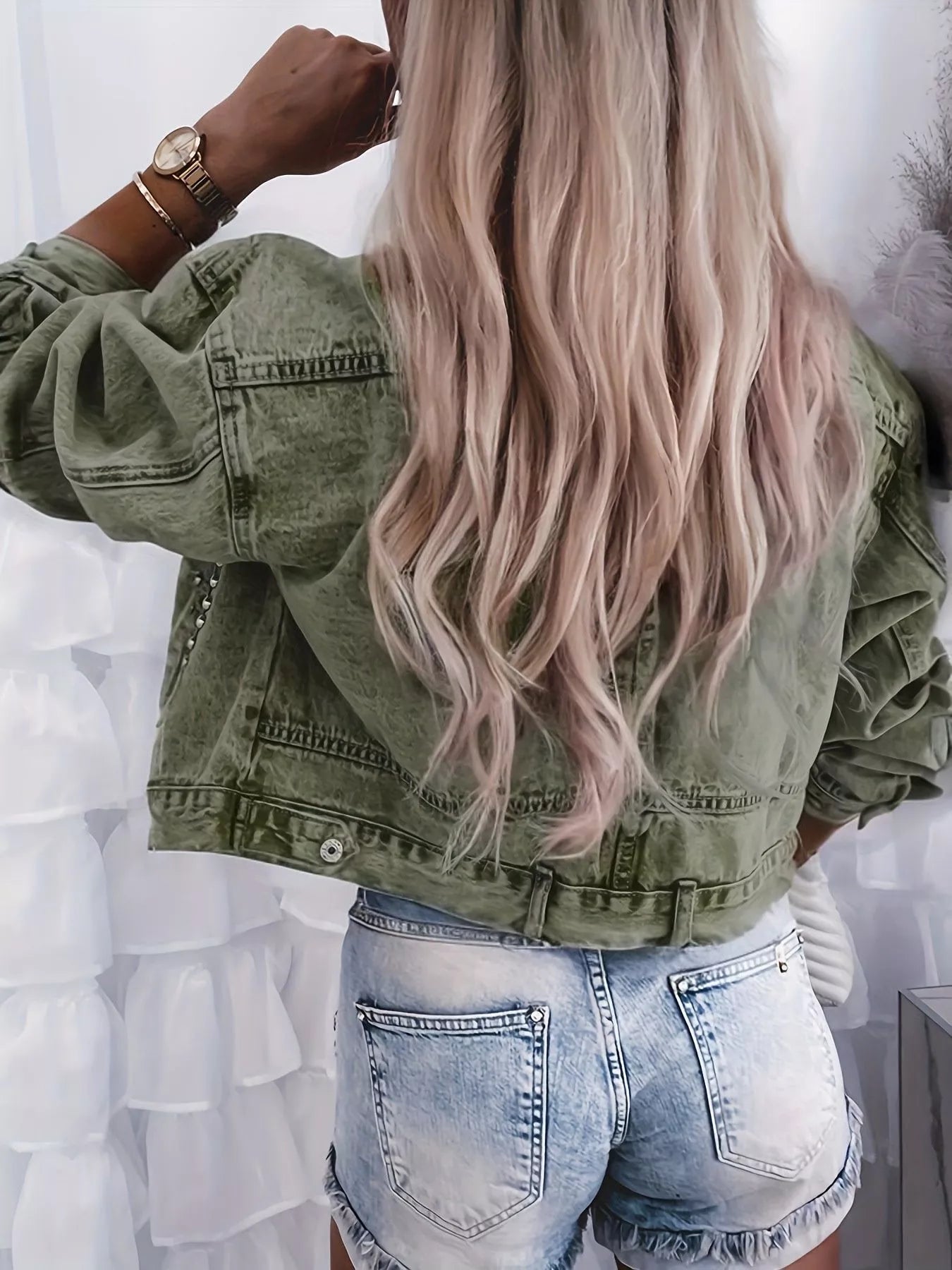 Studded Button Up Wash Denim Jacket
