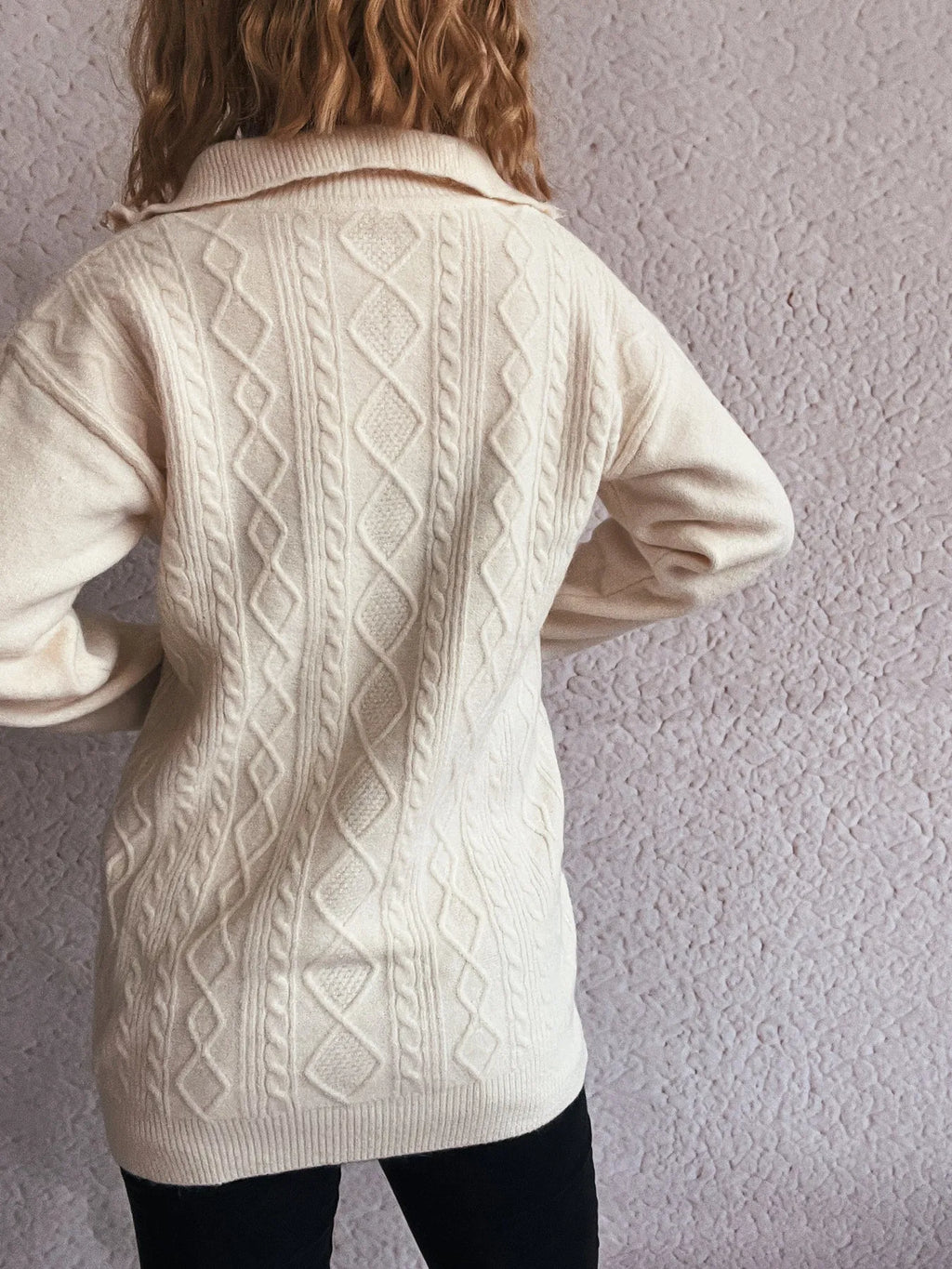 Texture Zip Collar Long Sleeve Sweater