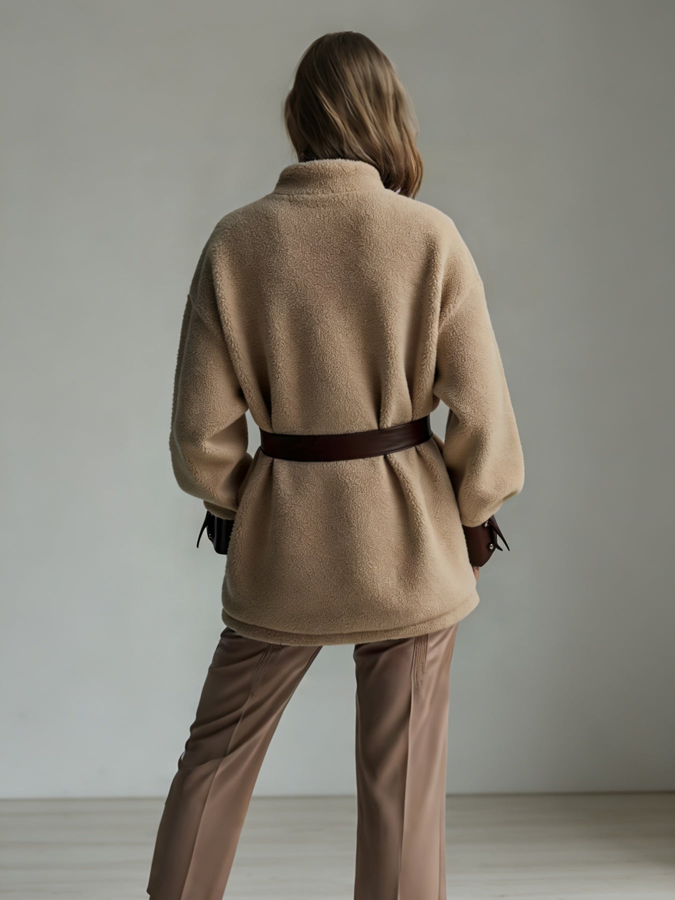 Women’s Vintage PU Leather Jacket – Lamb Fur Lined Autumn Winter Coat