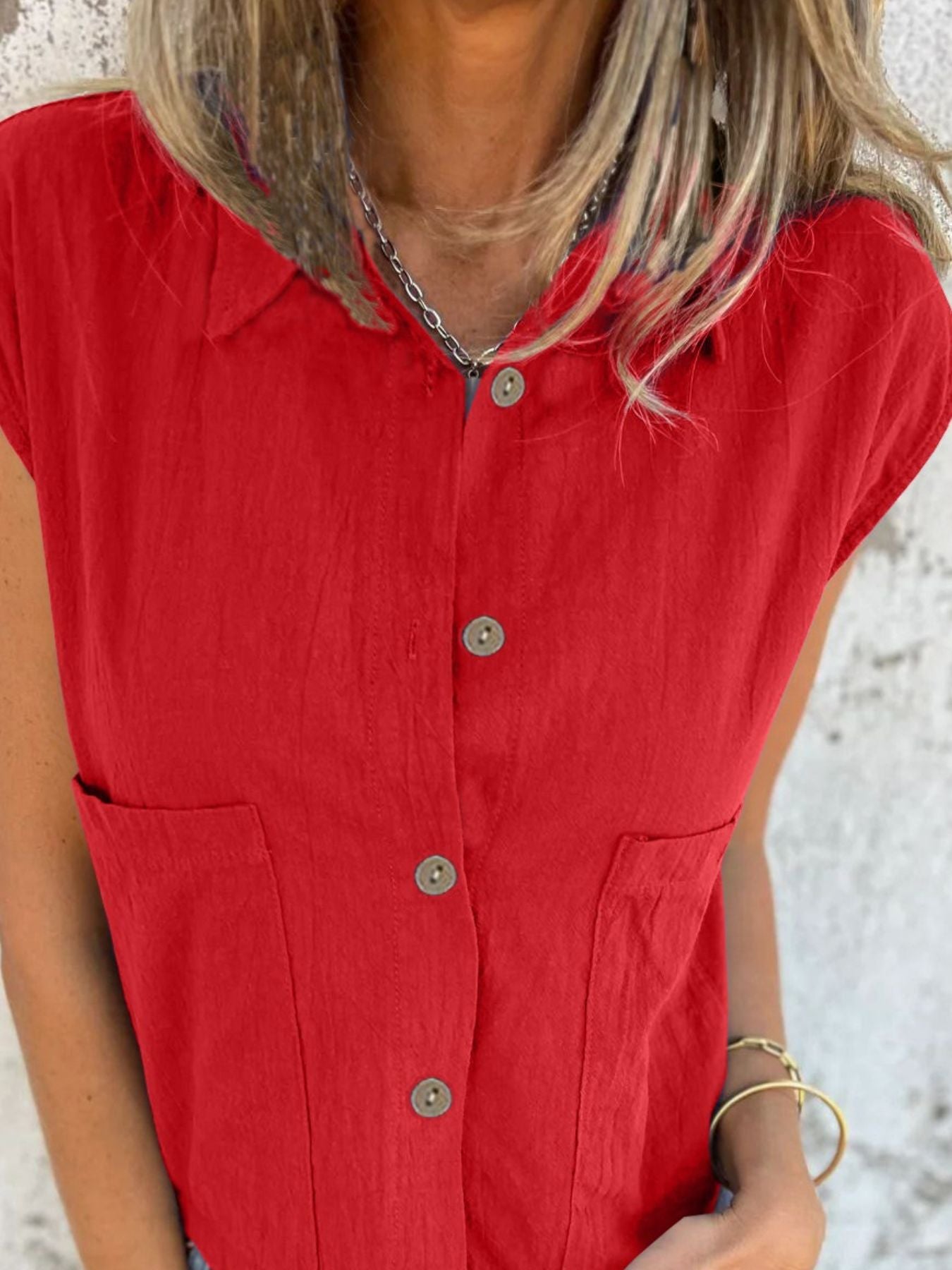 Button-Down Cap Sleeve Shirt