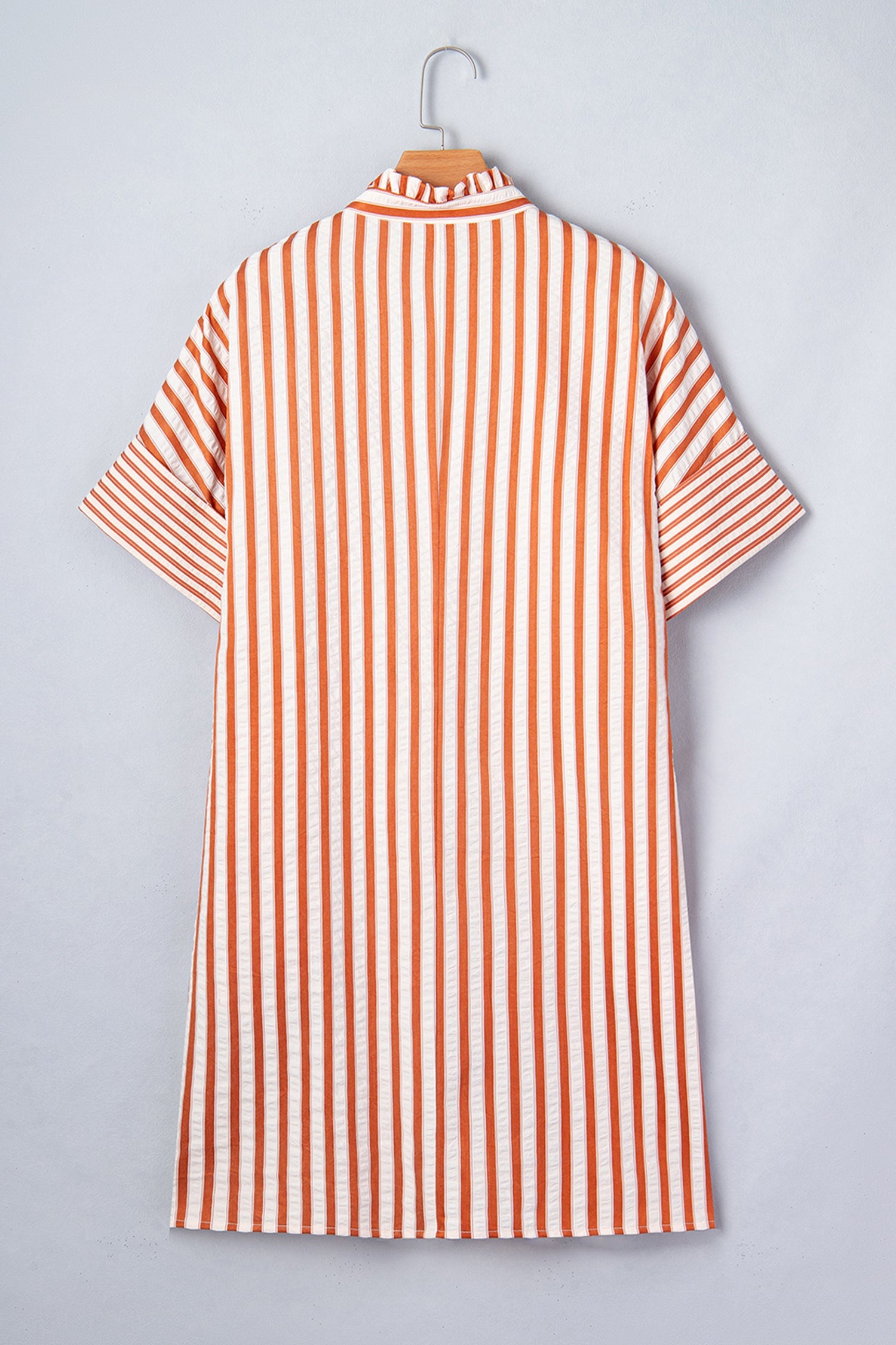Stripe Pleated Frilled V-Neck Mini Dress