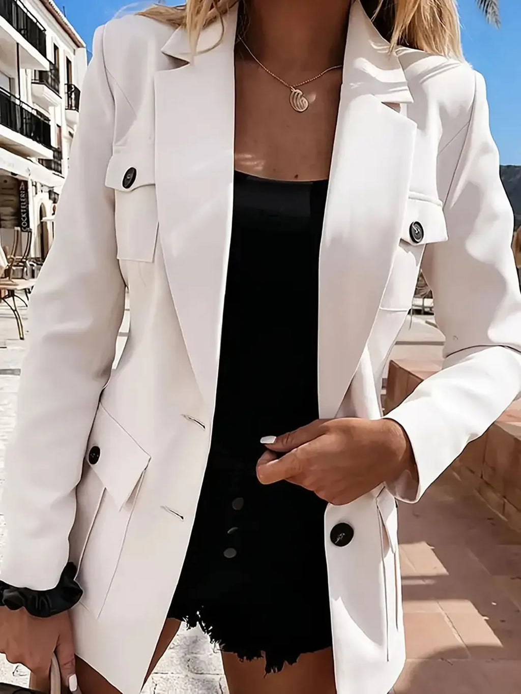 Lapel Collar Long Sleeve Blazer