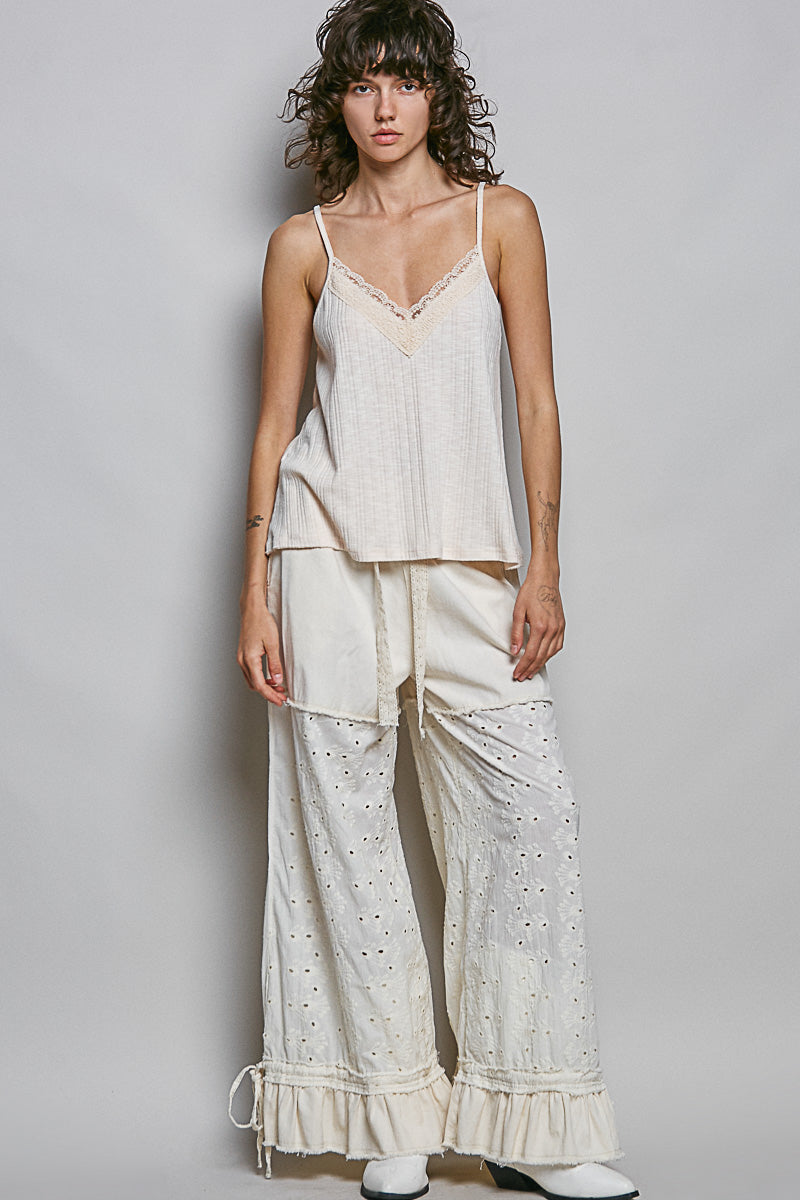 POL Lace Detail V-Neck Textured Knit Cami