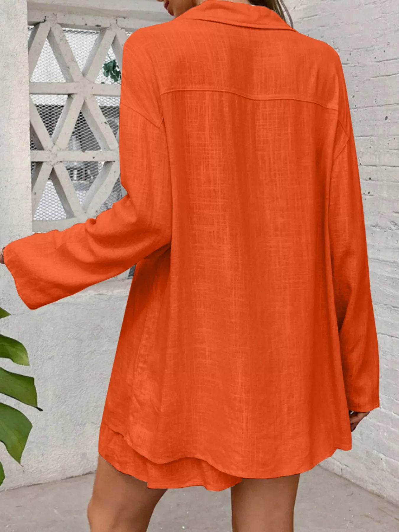 Button Up Roll-Up Sleeve Shirt and Shorts Set