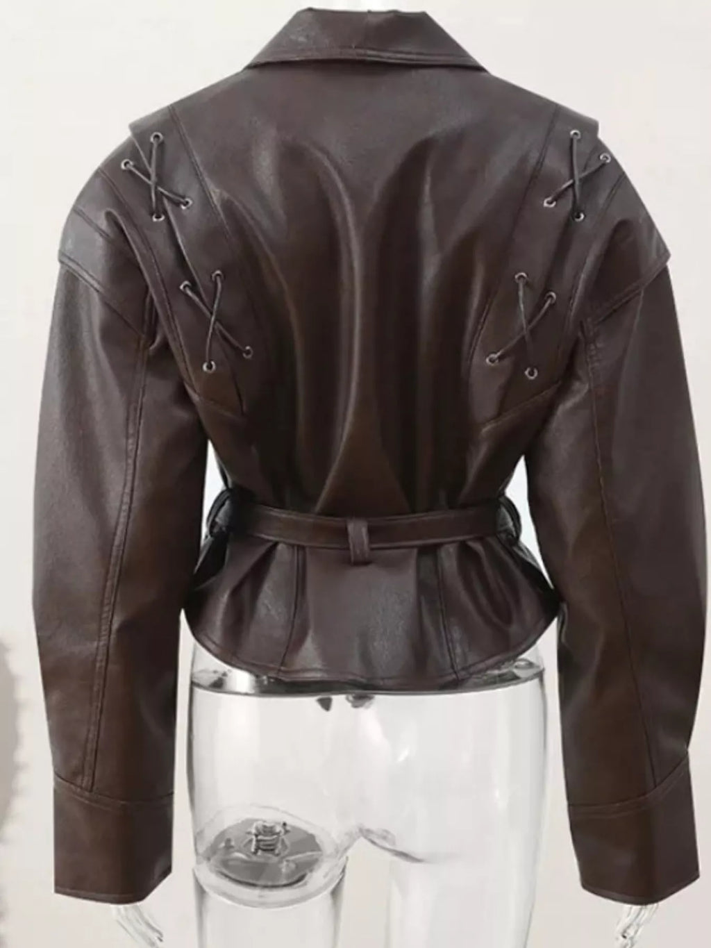 Vintage Style Tie Waist Leather Jacket