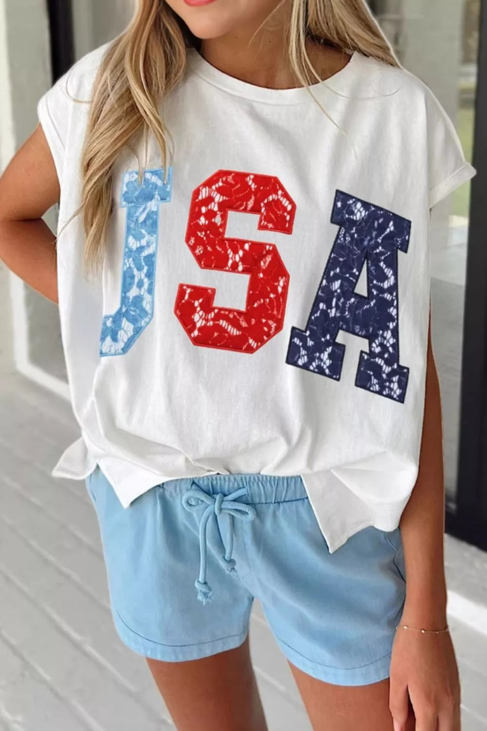 USA Color Block Letter Graphic Dolman Tee