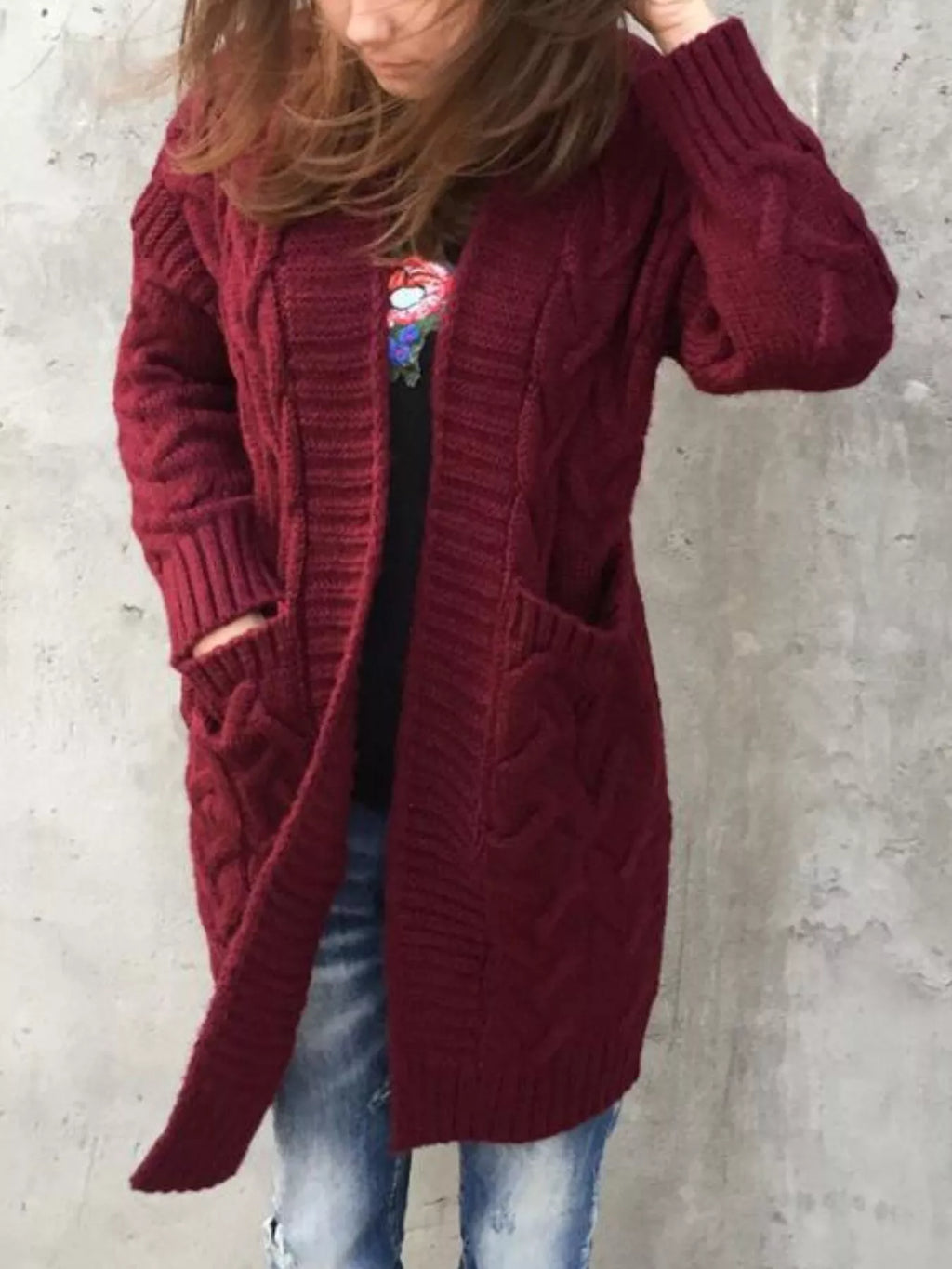 Full Size Chunky Knit Open Front Cardigan Plus Size