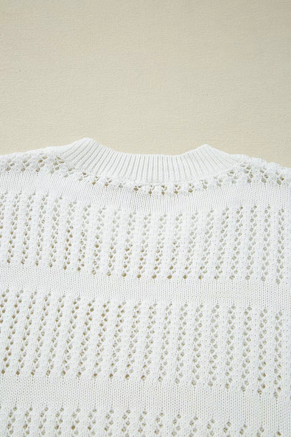 3/4 Sleeve Open Knit Mesh Detail Pullover Sweater