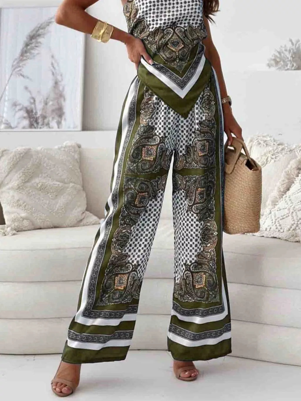 Printed Cami and Wide Leg Pants Set