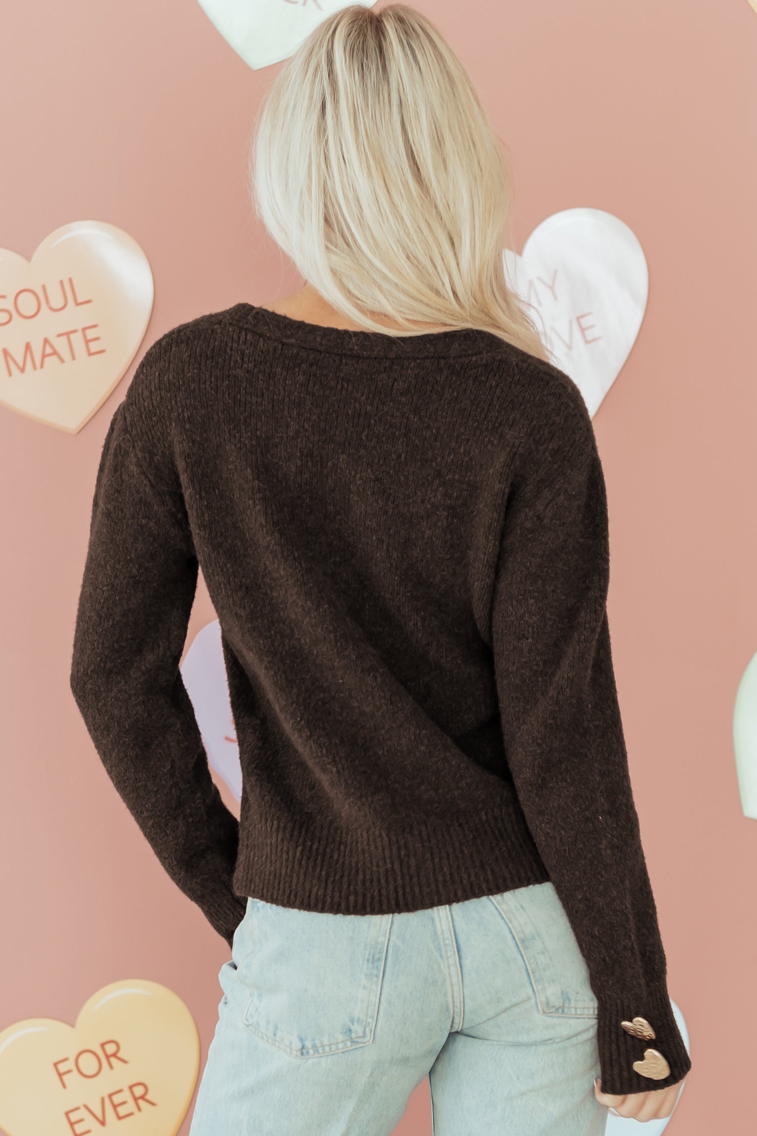 Valentine Heart Metal Buttoned V-Neck Cardigan