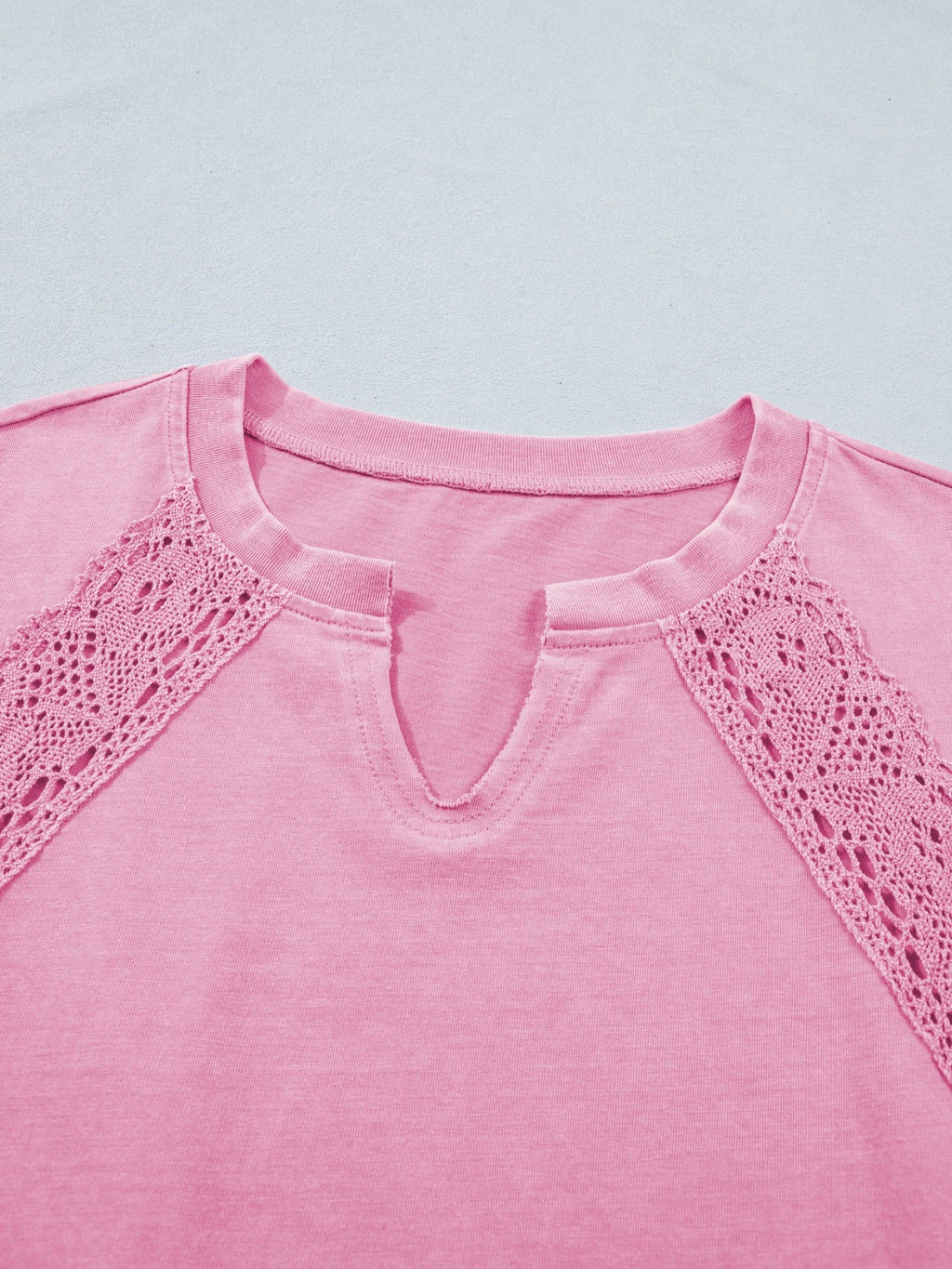 Raw Cut Notched Neck Lace Patchwork Detail Mineral Wash Tee