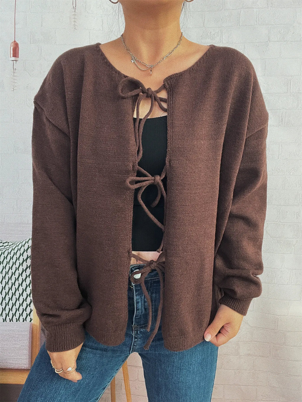 Tie Front Drop Shoulder Cardigan