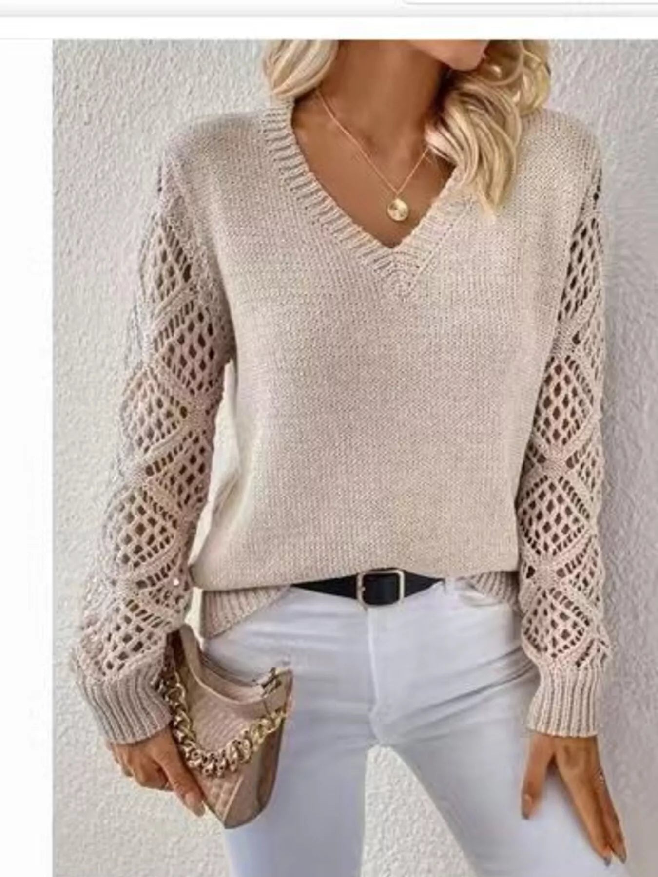 V-Neck Hollow-Out Sleeve Knit Sweater