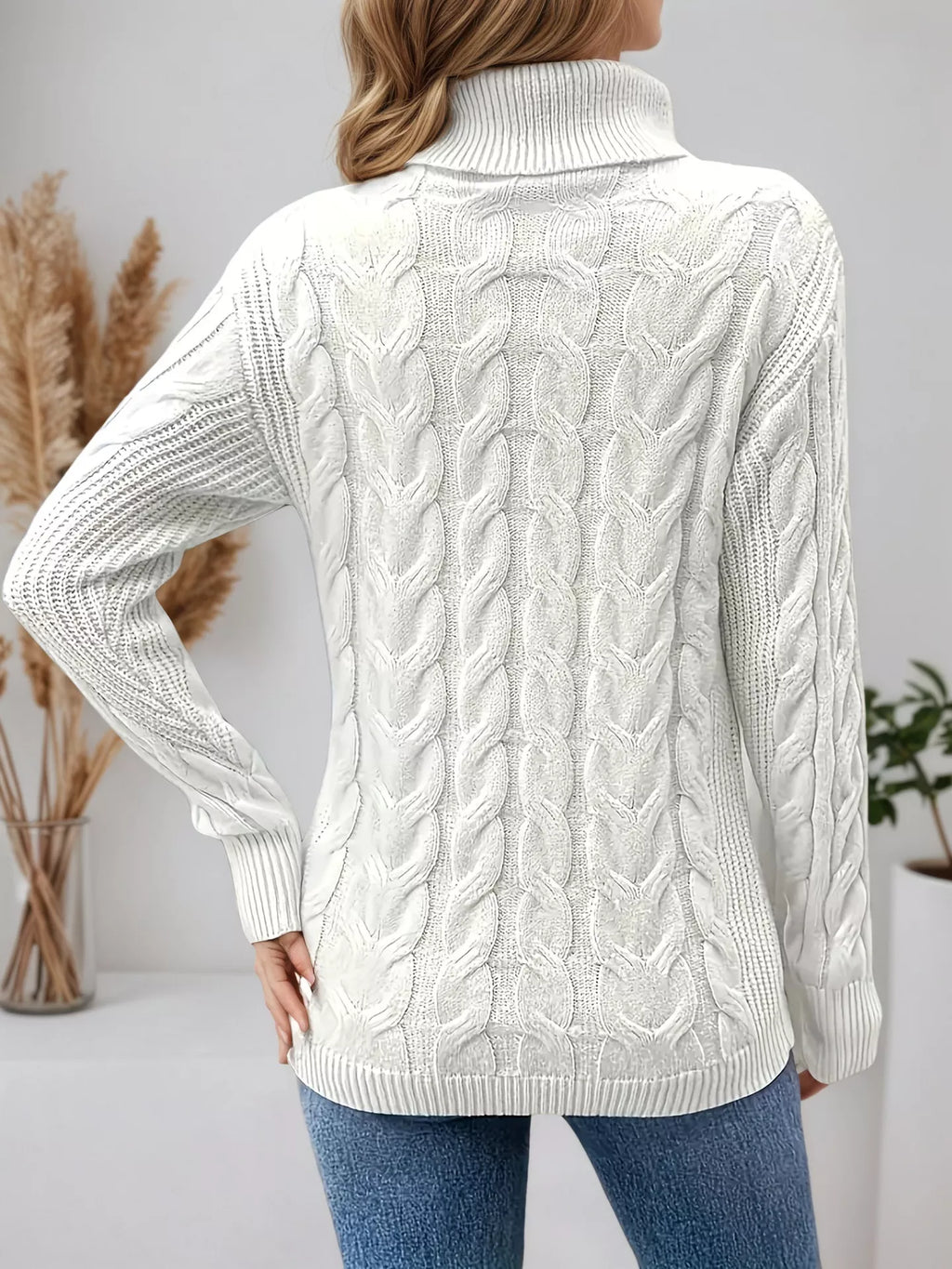 Cable Knit Turtleneck Long Sleeve Sweater