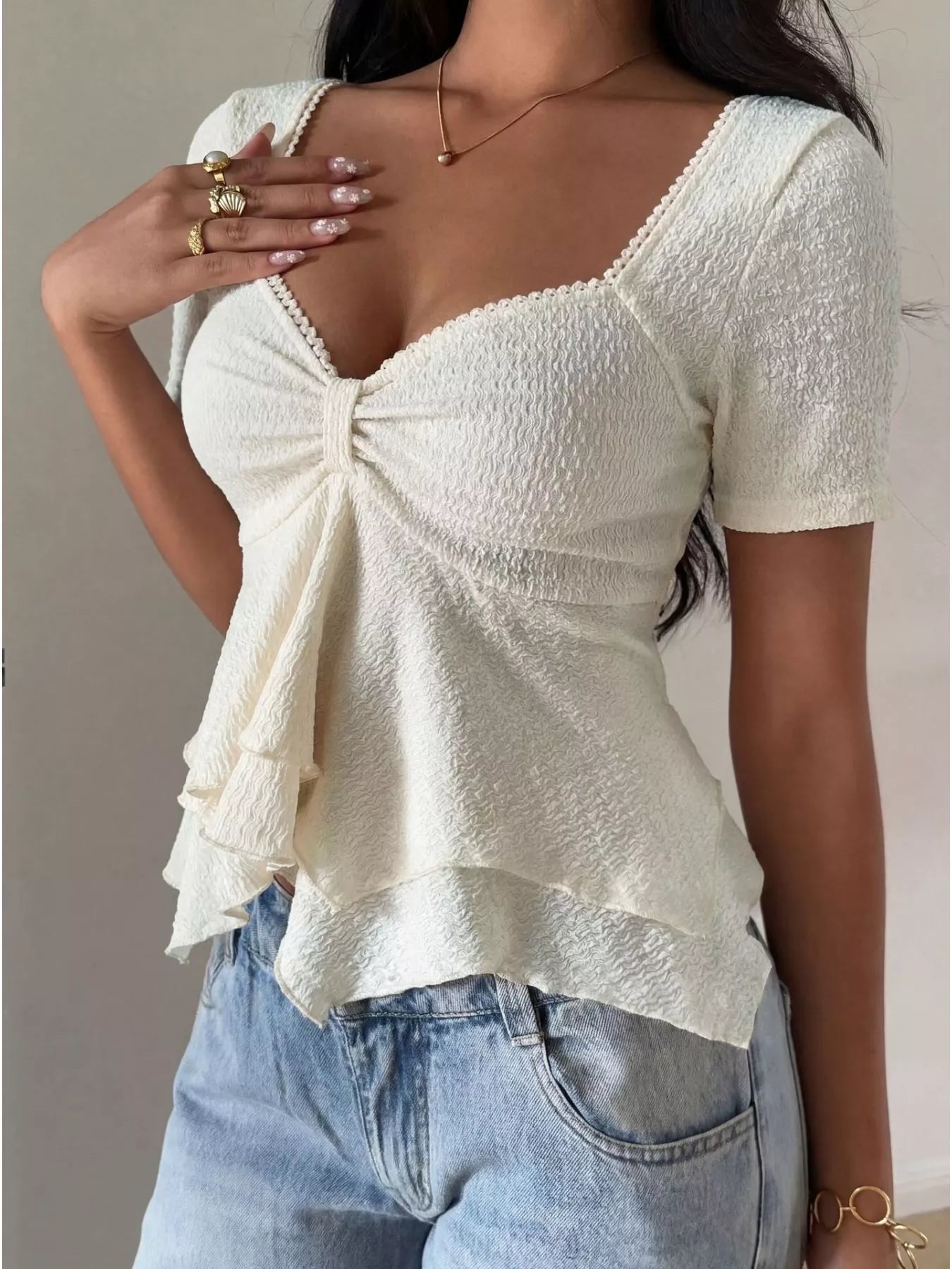 Sweetheart Neck Layered Ruffle Top
