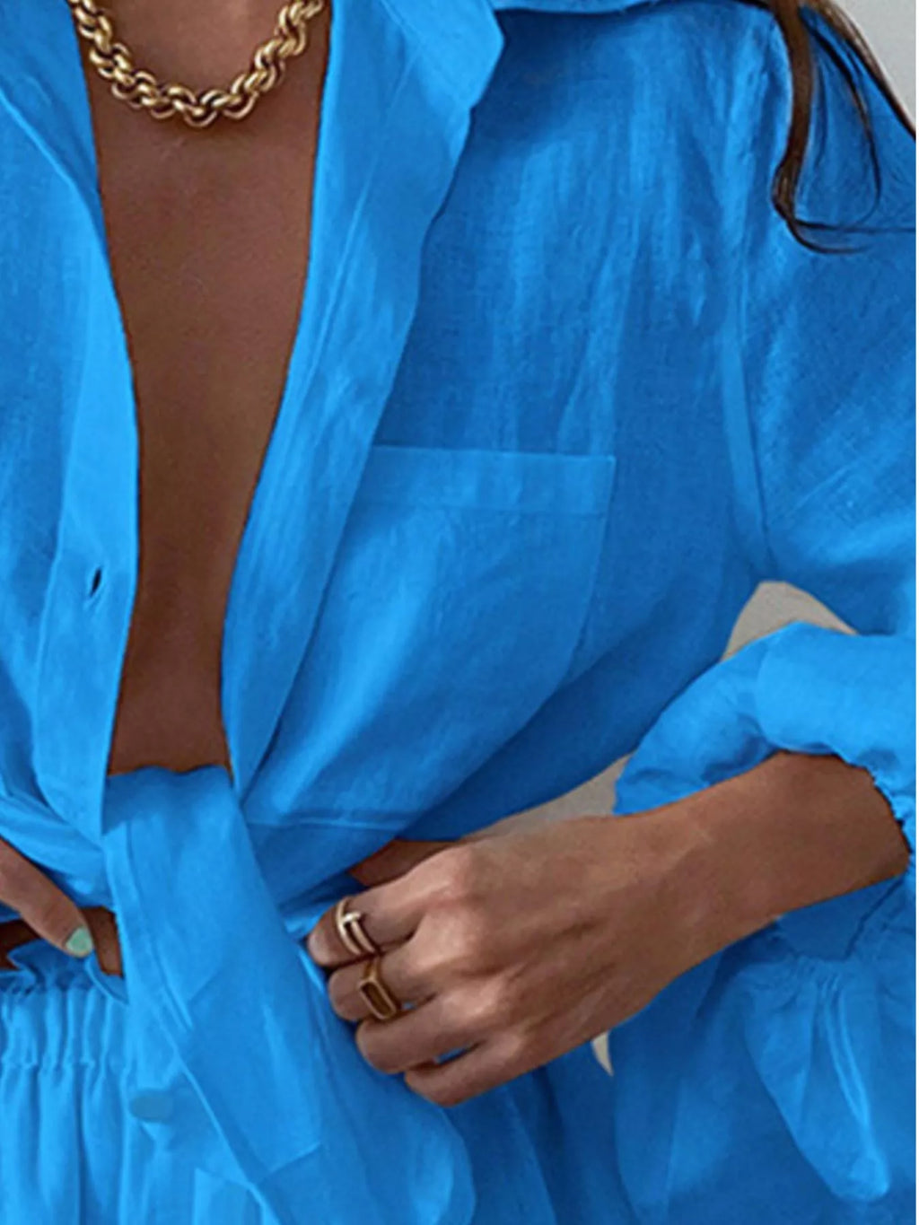 Button Up Long Sleeve Shirt and Shorts Set