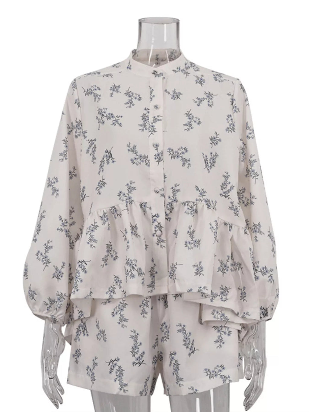 Floral Print Balloon Sleeve Top and Shorts Set