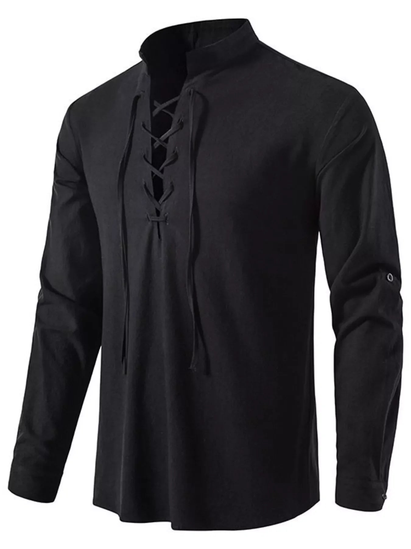 Men's Full Size Casual Lace-Up Long Sleeve Shirt Plus Size