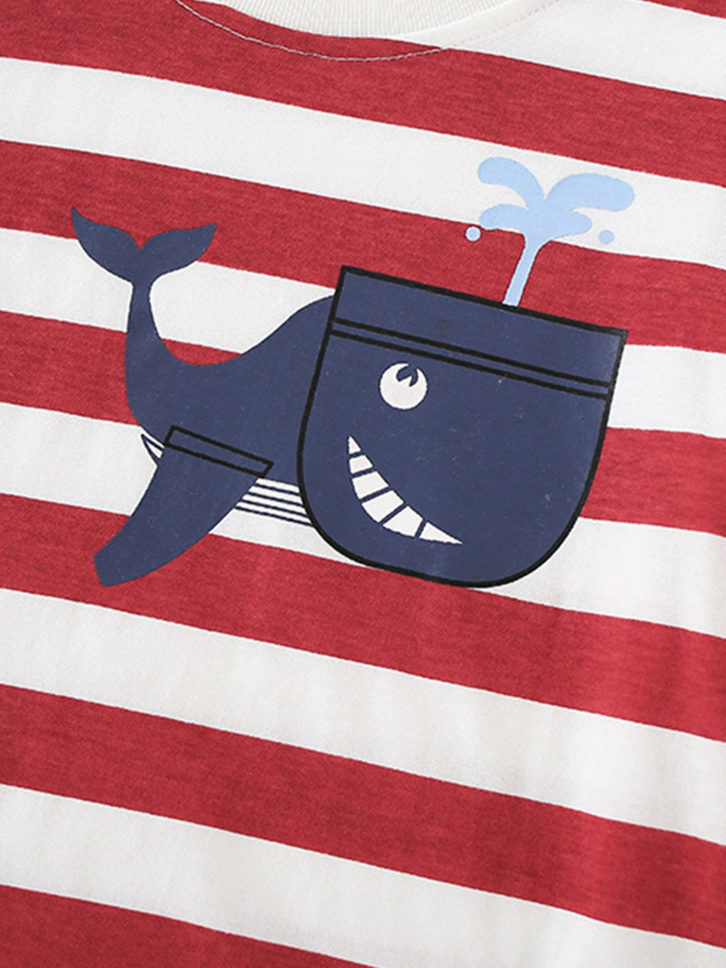Children's Whale Print Striped Crew Neck T-Shirt