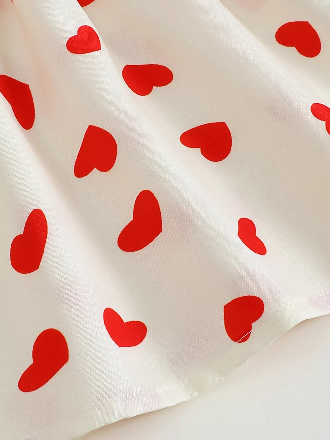 Children's Heart Print Puff Sleeve Dress with Bow