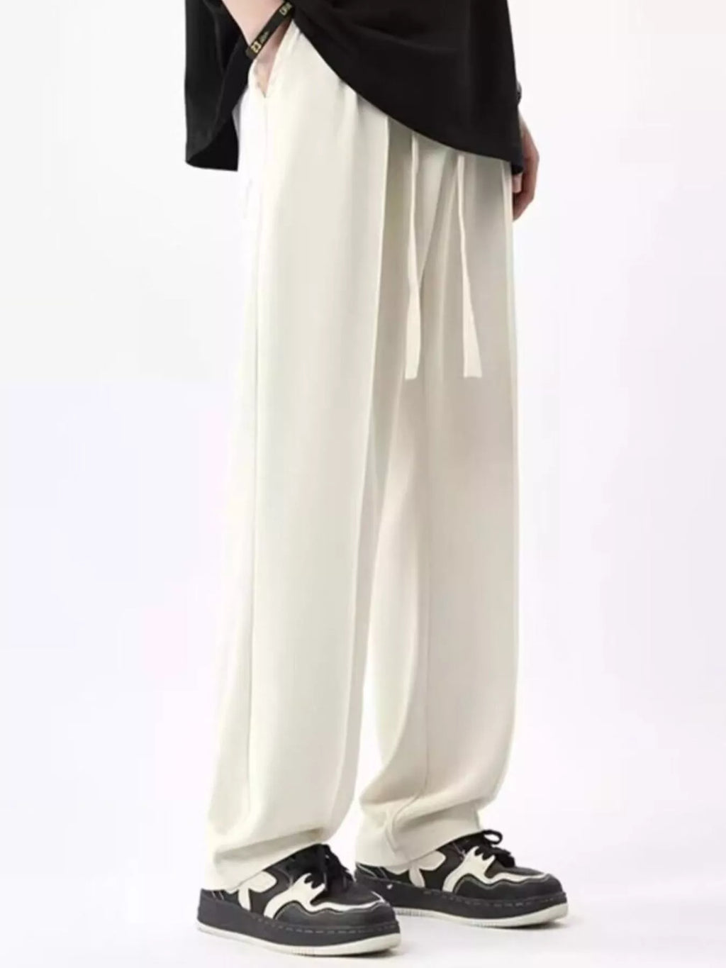Men's Wide Leg Pants with Drawstring Waist