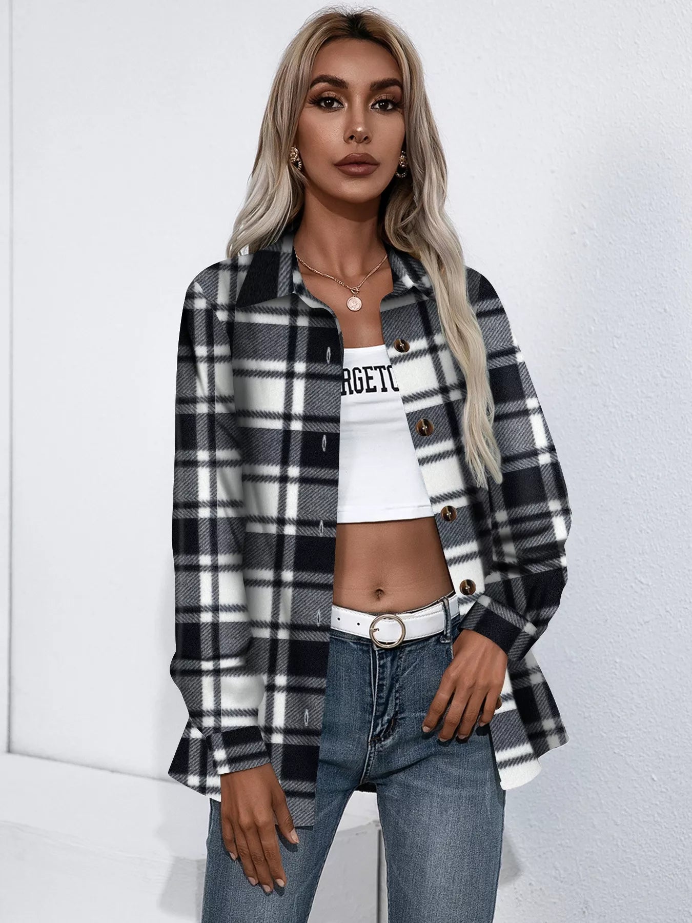 Plaid Button-Up Jacket