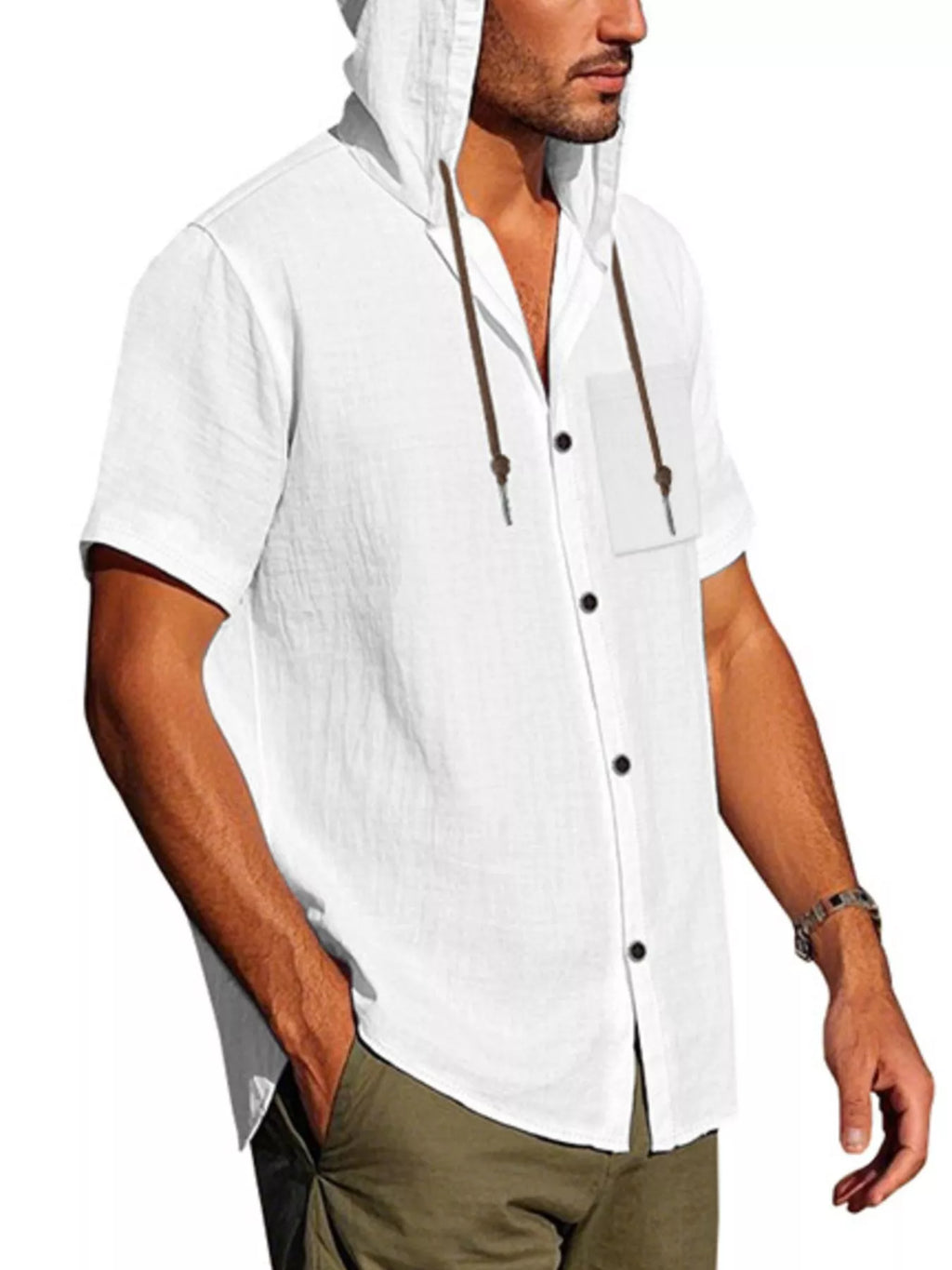 Men's Full Size Casual Hooded Short-Sleeve Shirt Plus Size