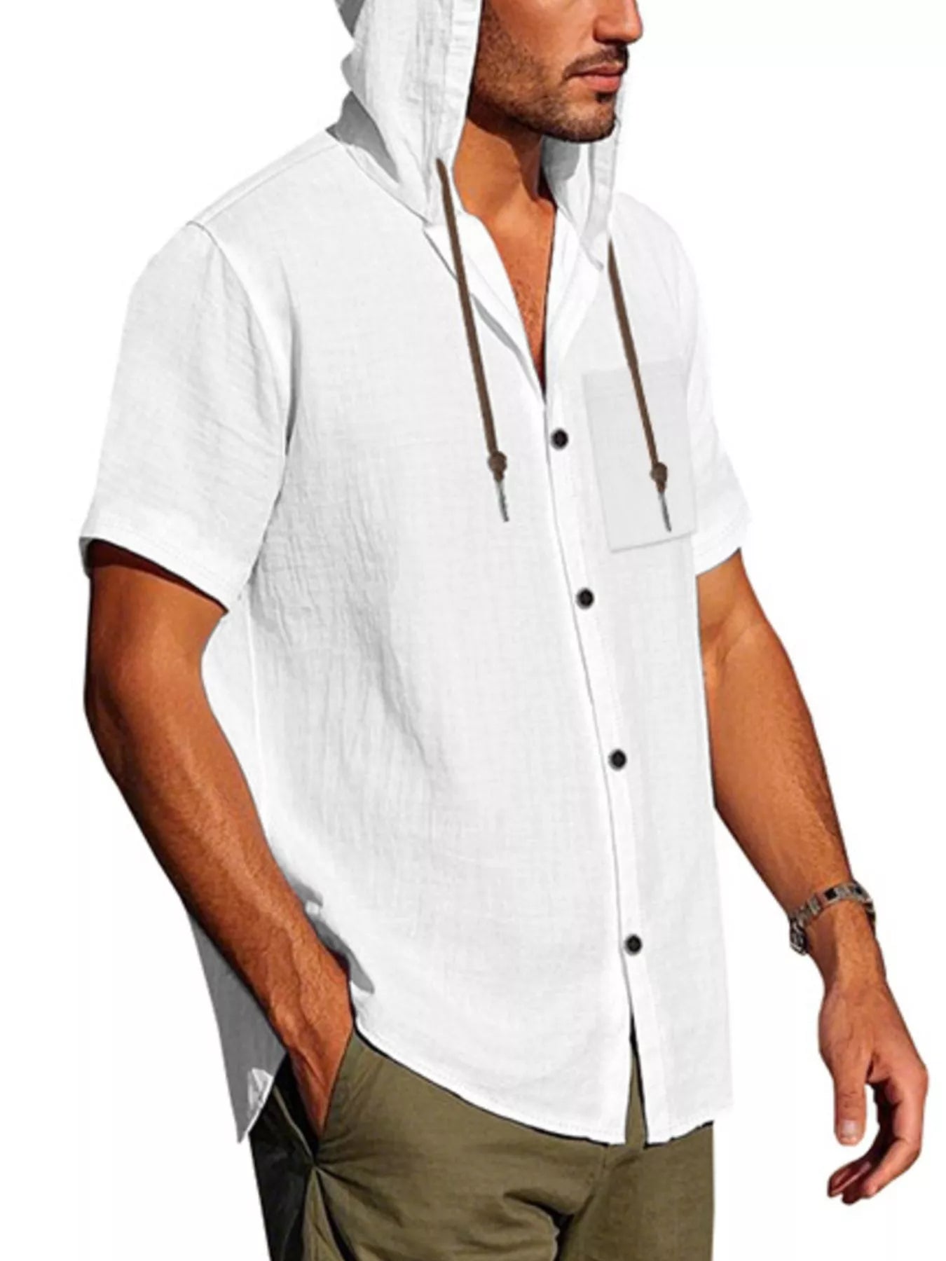 Men's Full Size Casual Hooded Short-Sleeve Shirt Plus Size