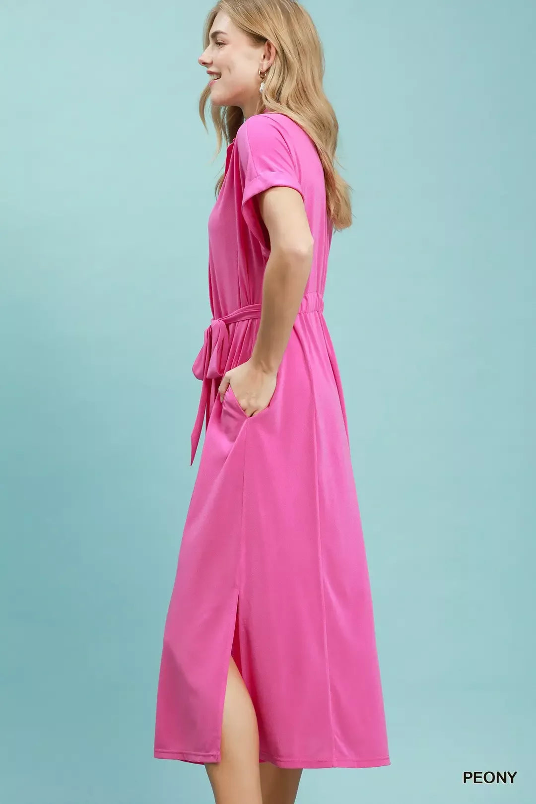 Umgee Collared Belted Midi Dress