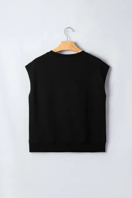 Solid Metal Button Shoulder Short Sleeve Top