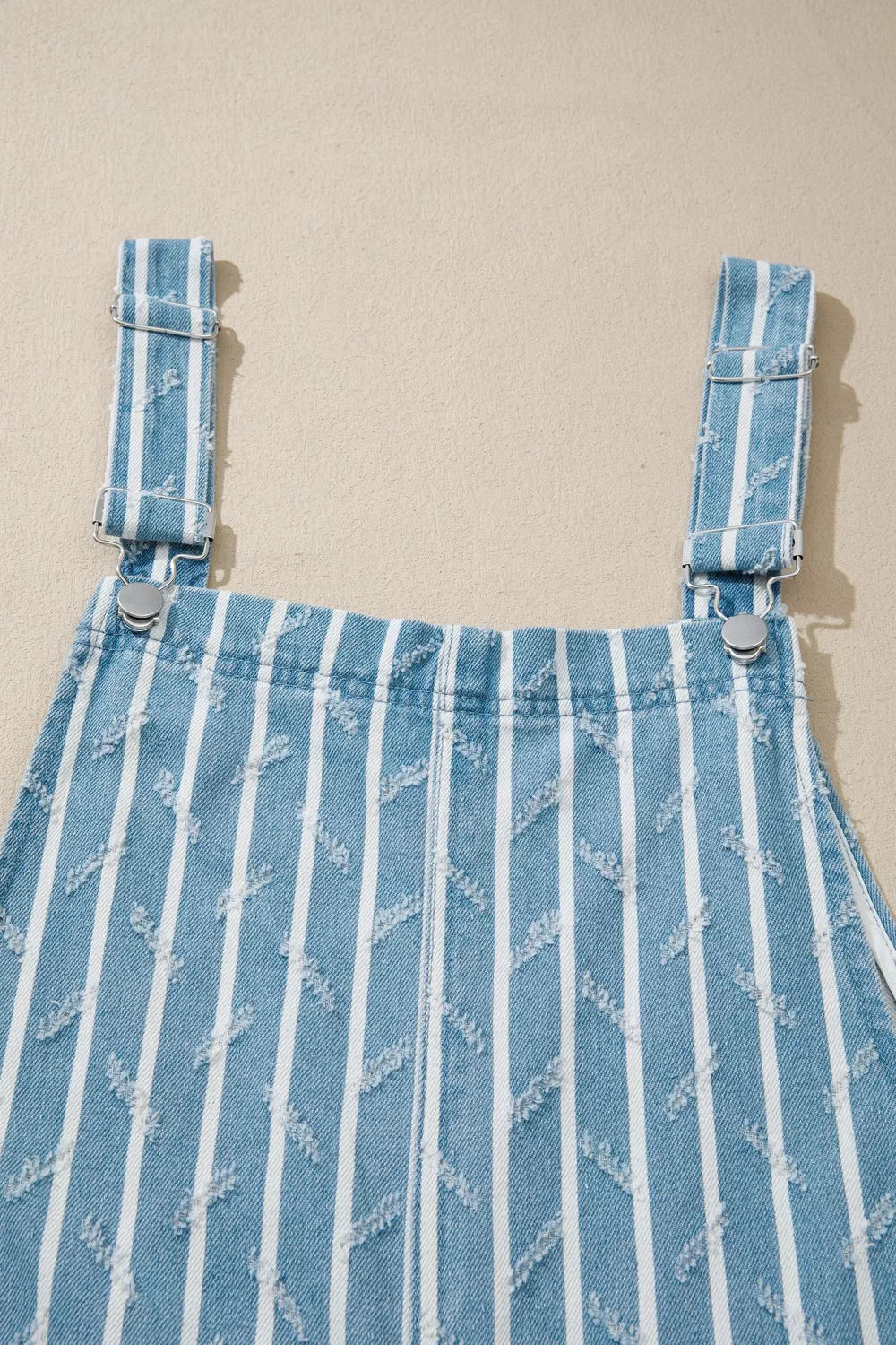 Striped Distressed Ruffled Wide Leg Denim Overalls