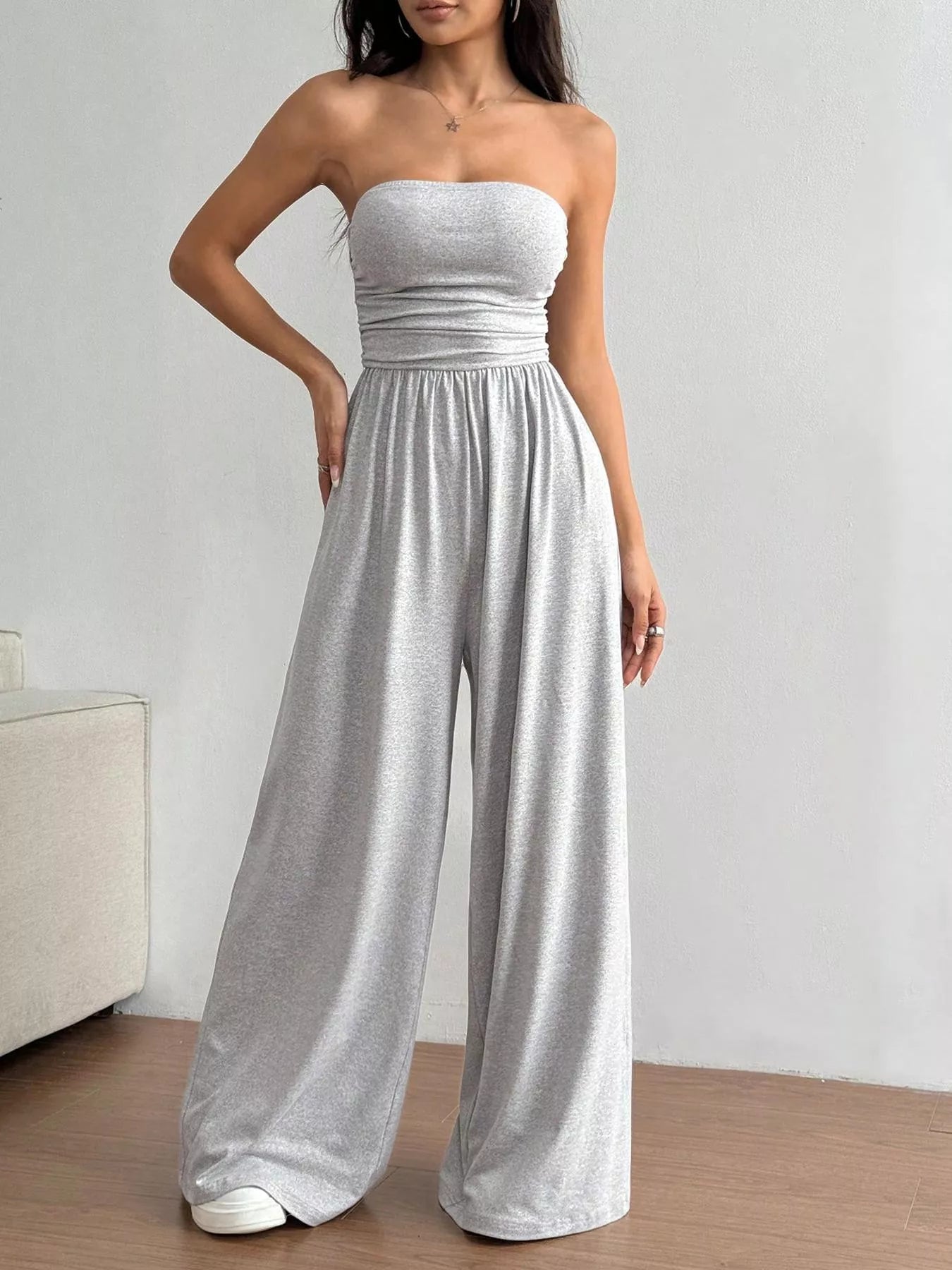 Effortless Chic Tube Top Wide Leg Jumpsuit