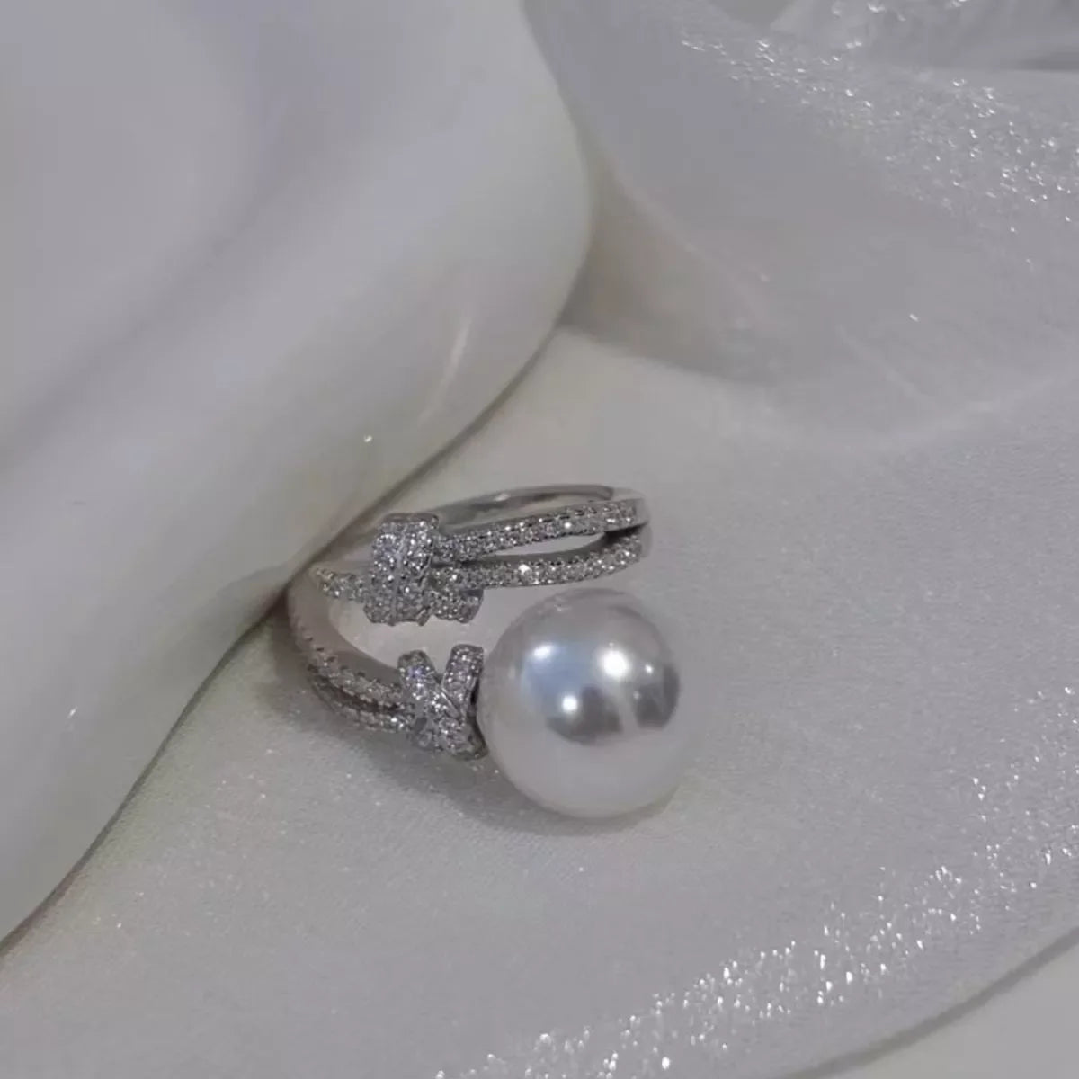Pearl Zircon Bypass Ring